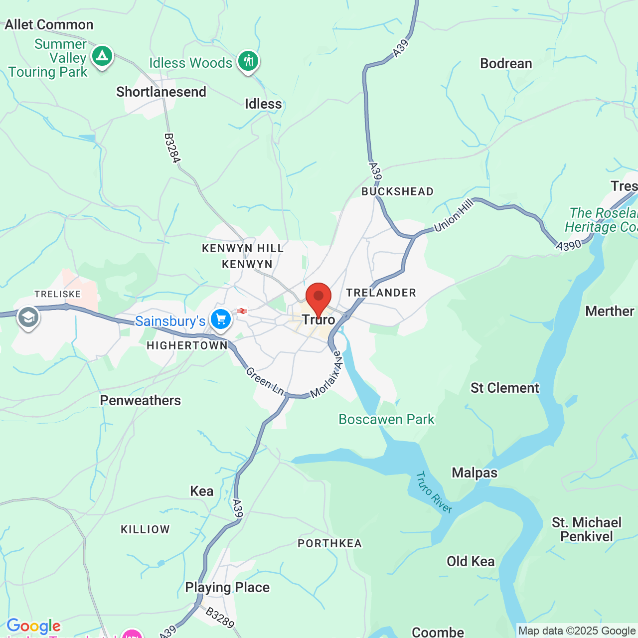 Map showing location of Truro, United Kingdom, TR1