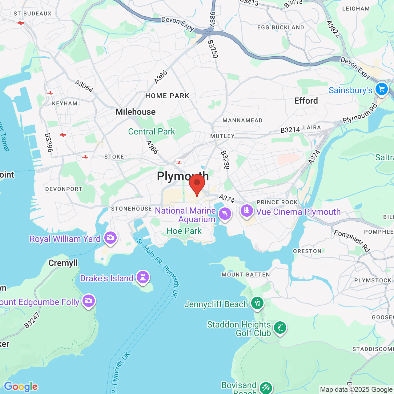 Map showing location of 10, Old Town Street, Plymouth, United Kingdom, PL1 1DD