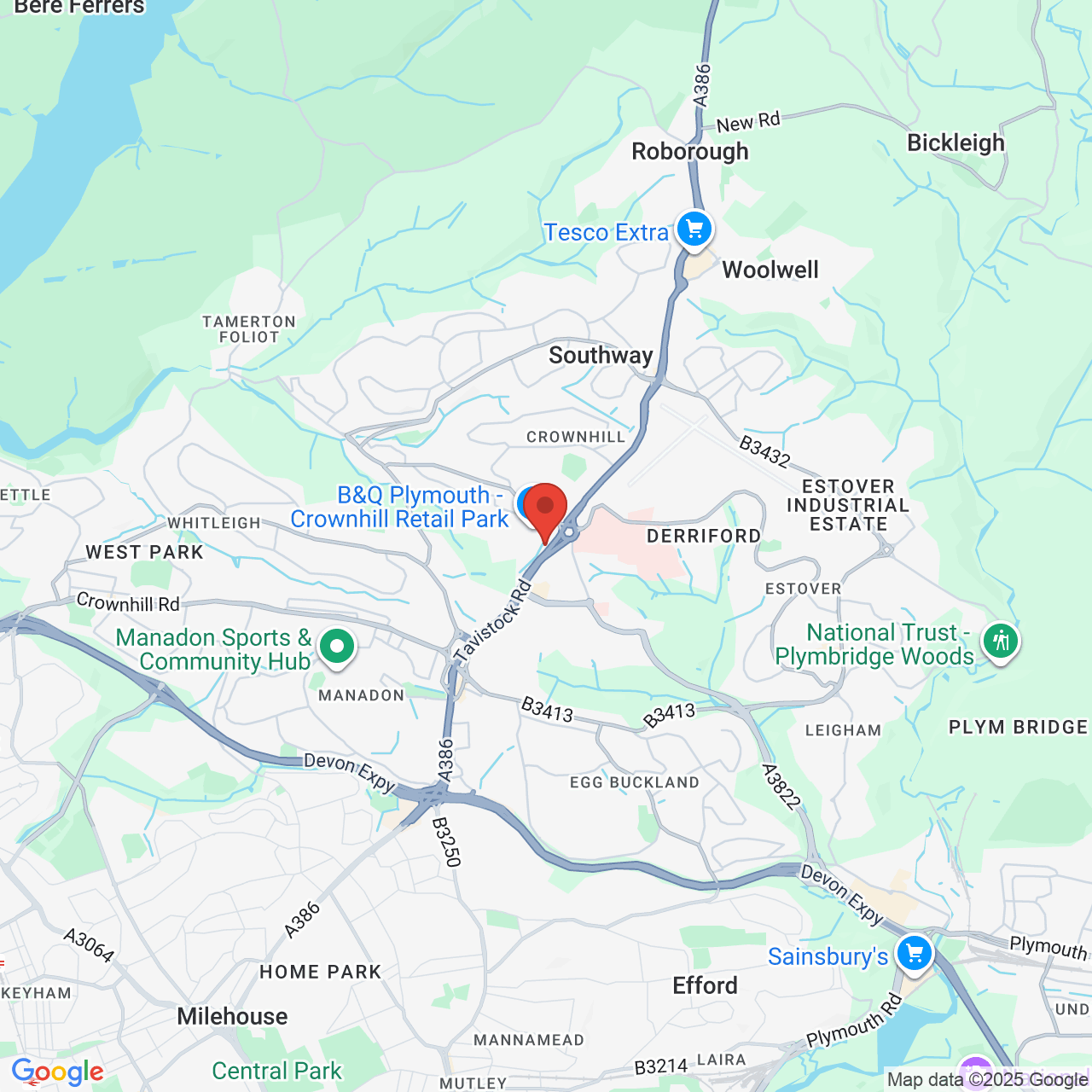 Map showing location of Plymouth, United Kingdom, PL6 5US