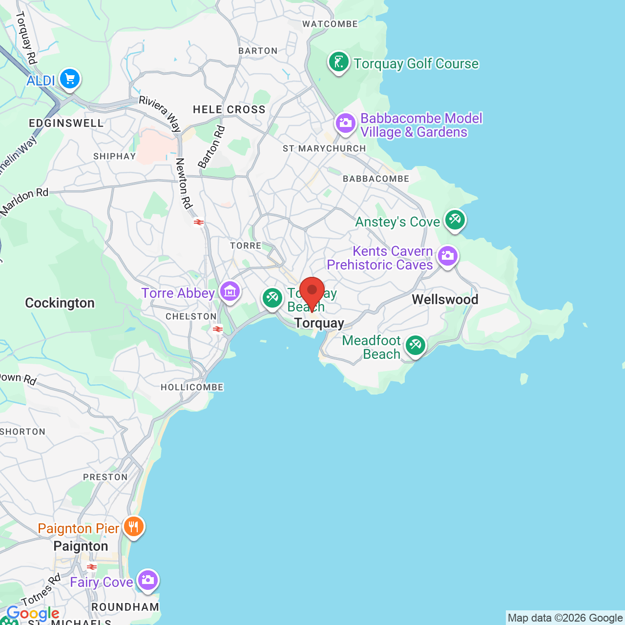 Map showing location of Torquay, United Kingdom, TQ2 5EB