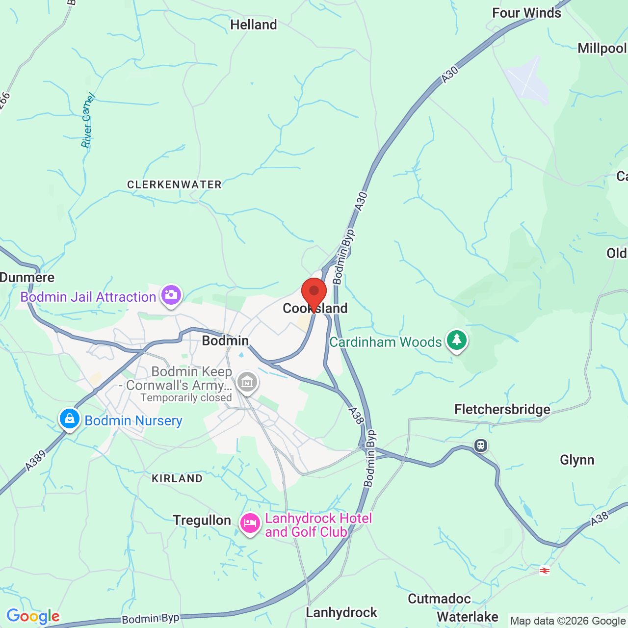 Map showing location of Launceston Road, Bodmin, United Kingdom, PL31 2RW