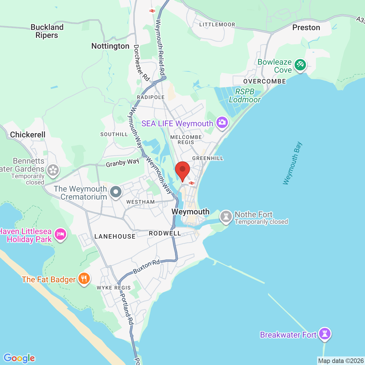 Map showing location of 2b, Jubilee Close, Weymouth, United Kingdom, DT4 7BG