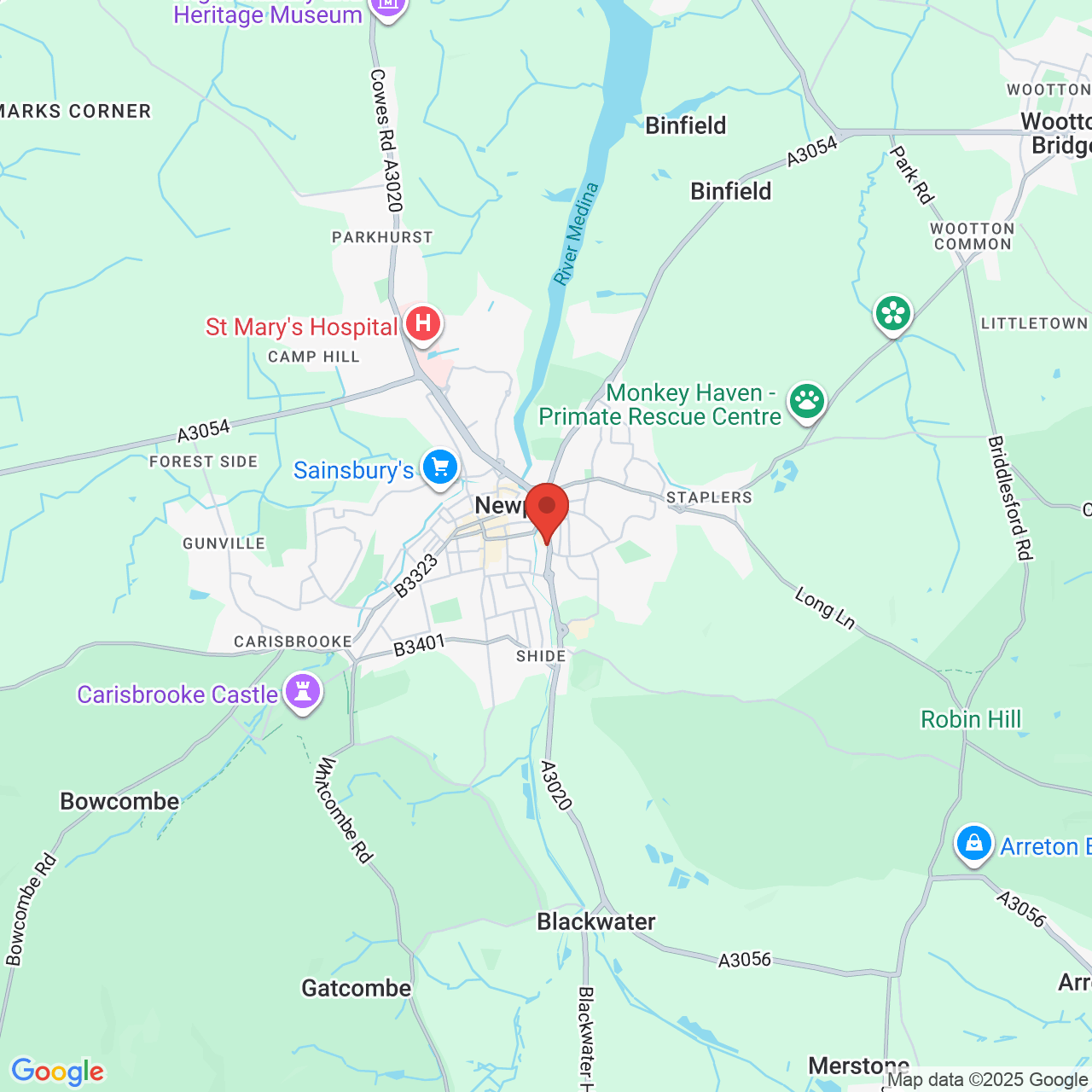 Map showing location of Furrlongs, Newport, United Kingdom, PO30 2TA