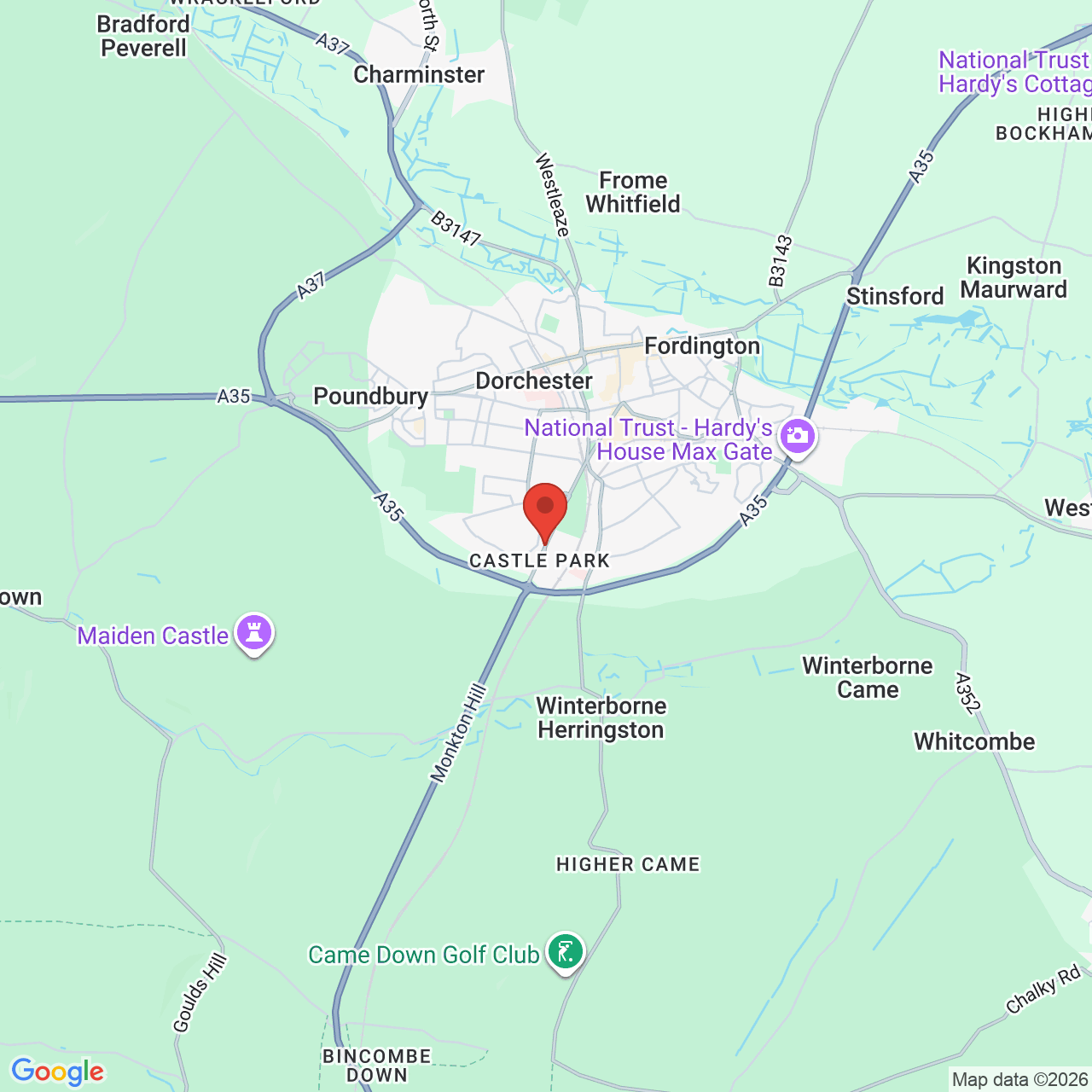 Map showing location of Weymouth Avenue, Dorchester, United Kingdom, DT1 2RY