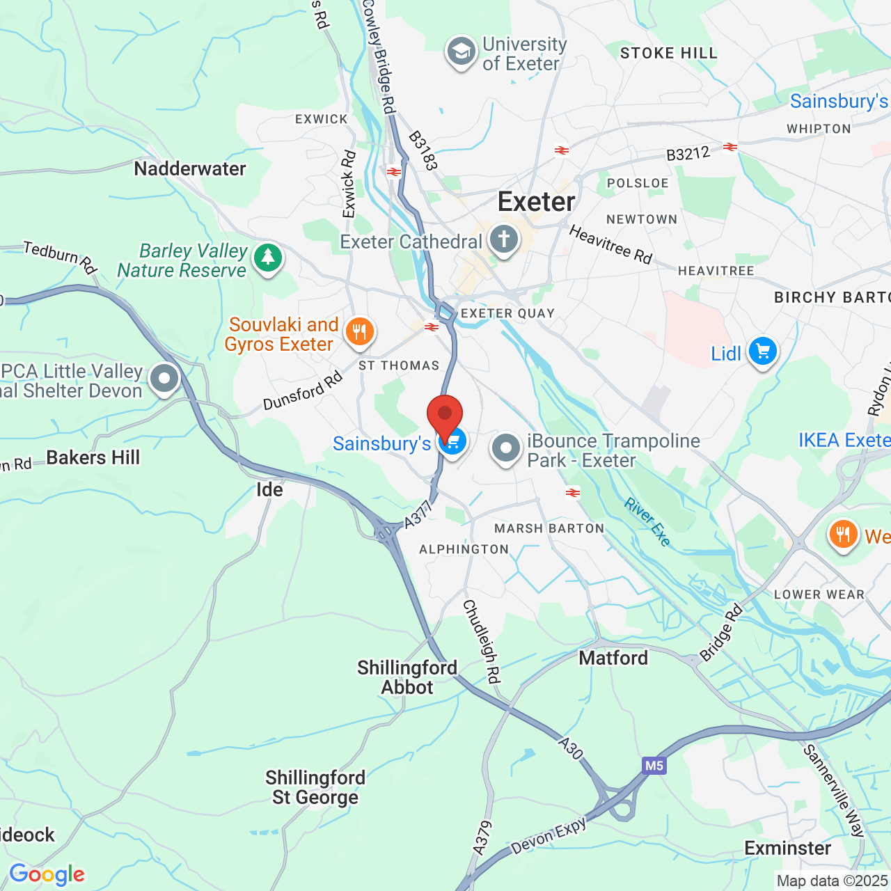 Map showing location of Exeter, United Kingdom, EX2 8AA