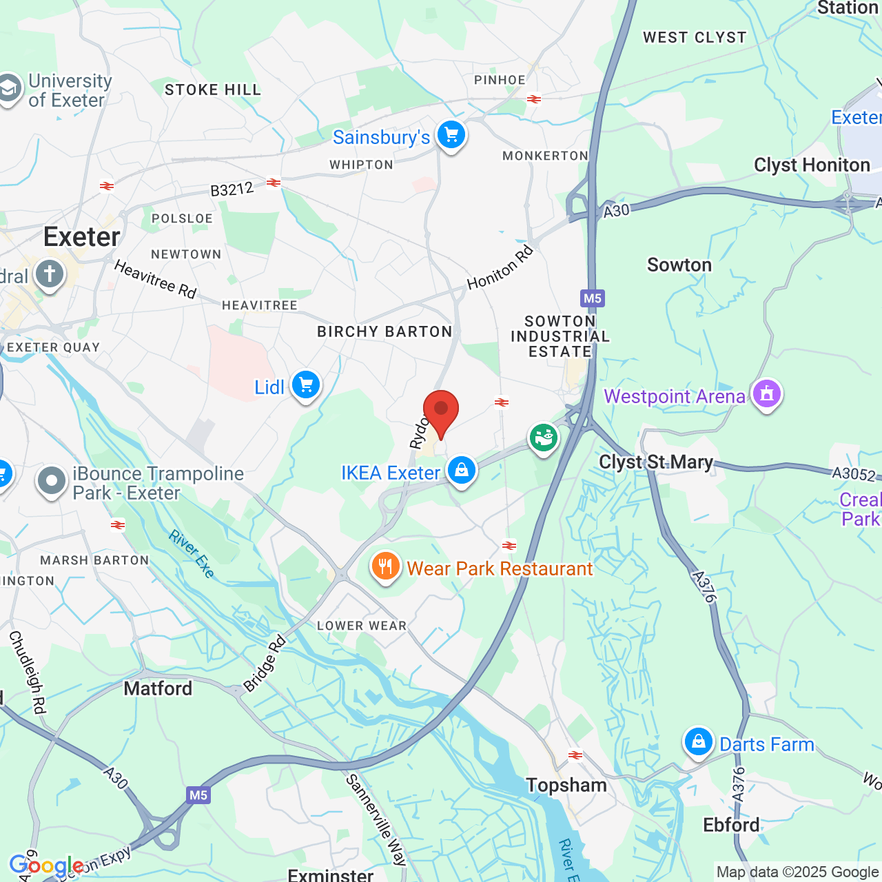 Map showing location of Rydon Lane, Exeter, United Kingdom, EX2 7QZ