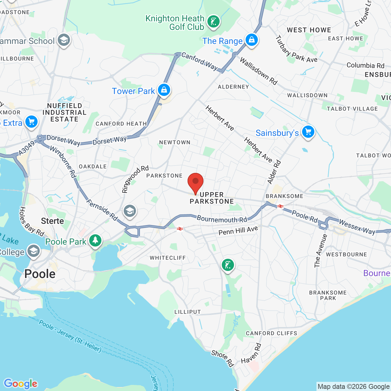 Map showing location of 405-407, Ashley Road, Poole, United Kingdom, BH14 0AX