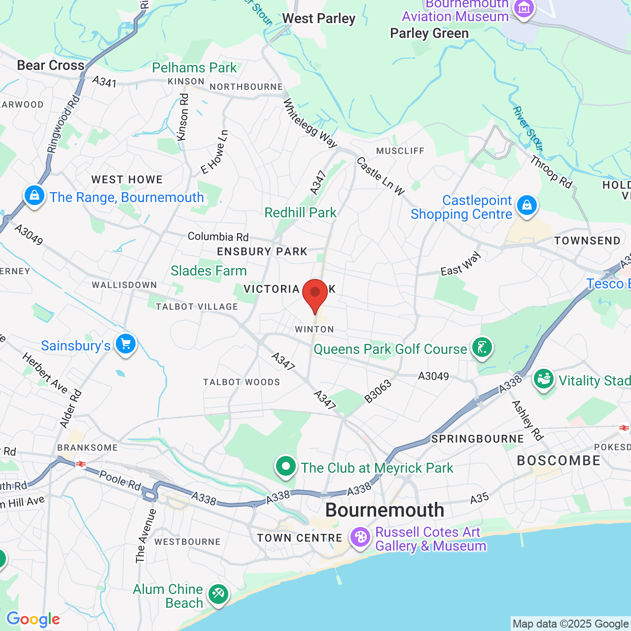 Map showing location of 460, Wimborne Road, Bournemouth, United Kingdom, BH9 2EY