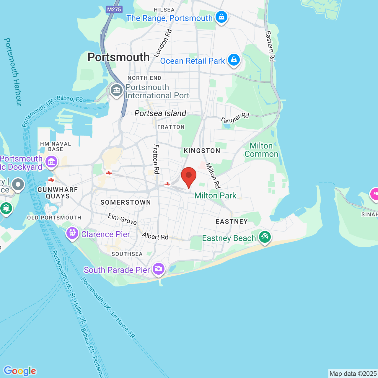 Map showing location of Fratton Way, Portsmouth, United Kingdom, PO4 8SL
