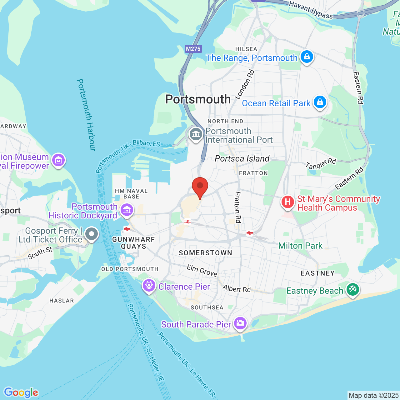 Map showing location of 250-252, Commercial Road, Portsmouth, United Kingdom, PO1 1HH