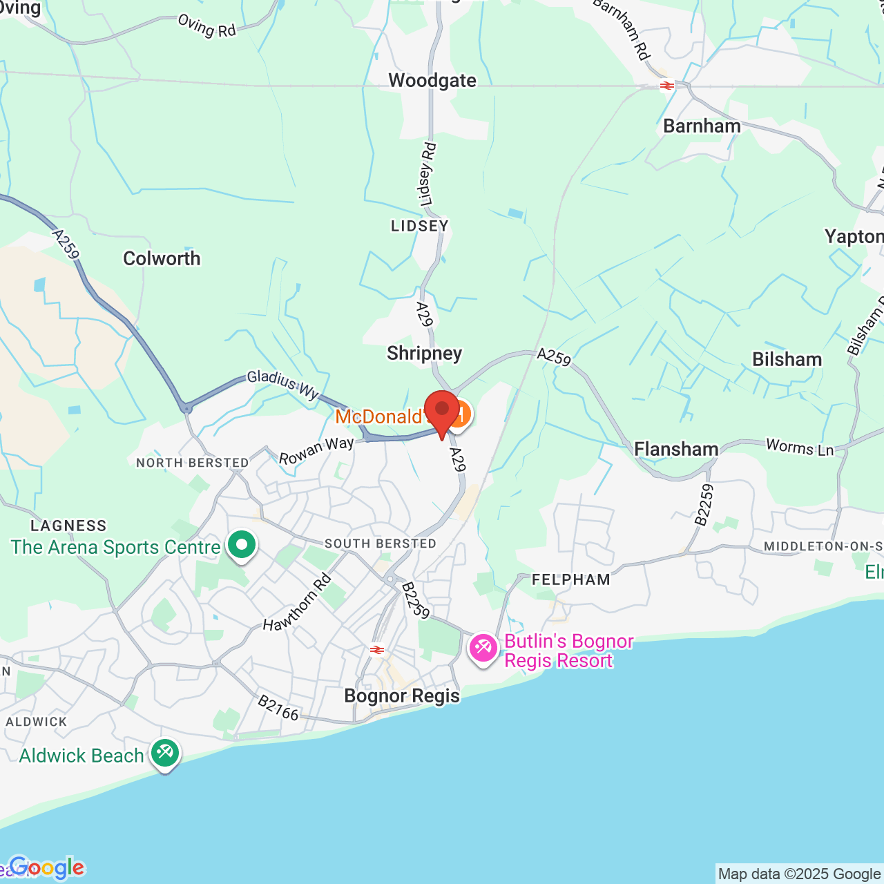 Map showing location of Shripney Road, Bognor Regis, United Kingdom, PO22 9TR