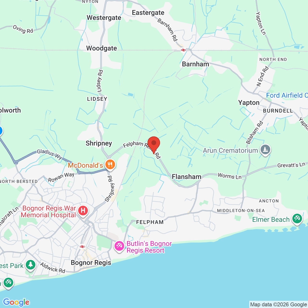 Map showing location of Bognor Regis, United Kingdom, PO22