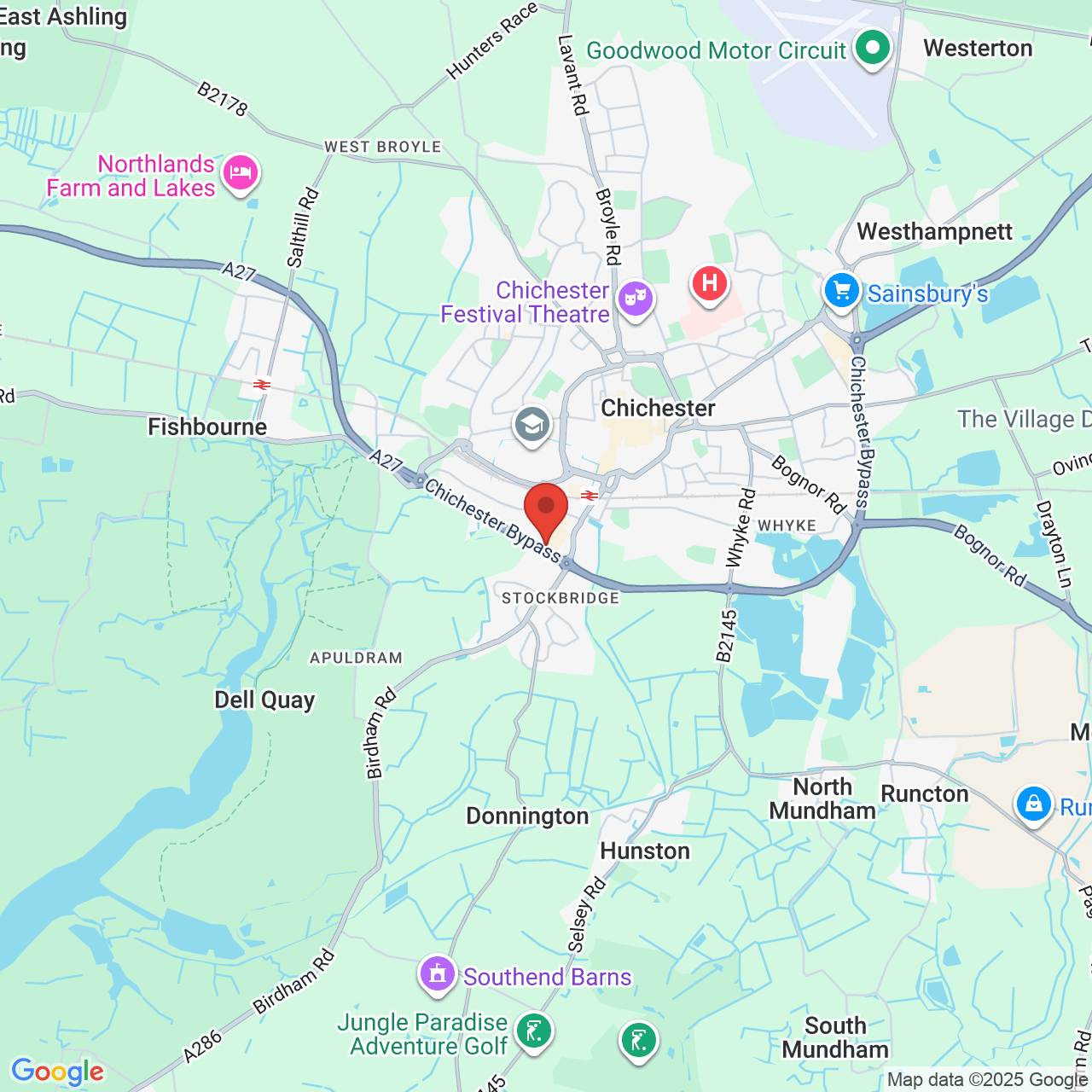 Map showing location of Chichester, United Kingdom, PO19 8EL