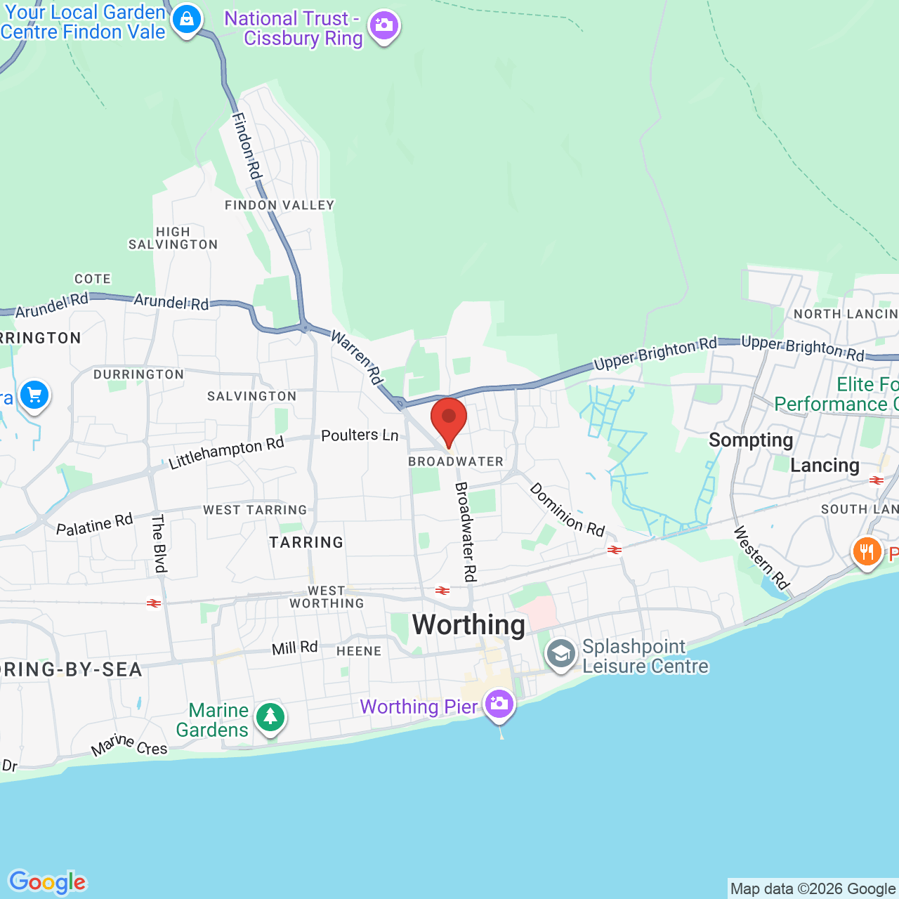 Map showing location of Broadwater, United Kingdom, BN14 9DB