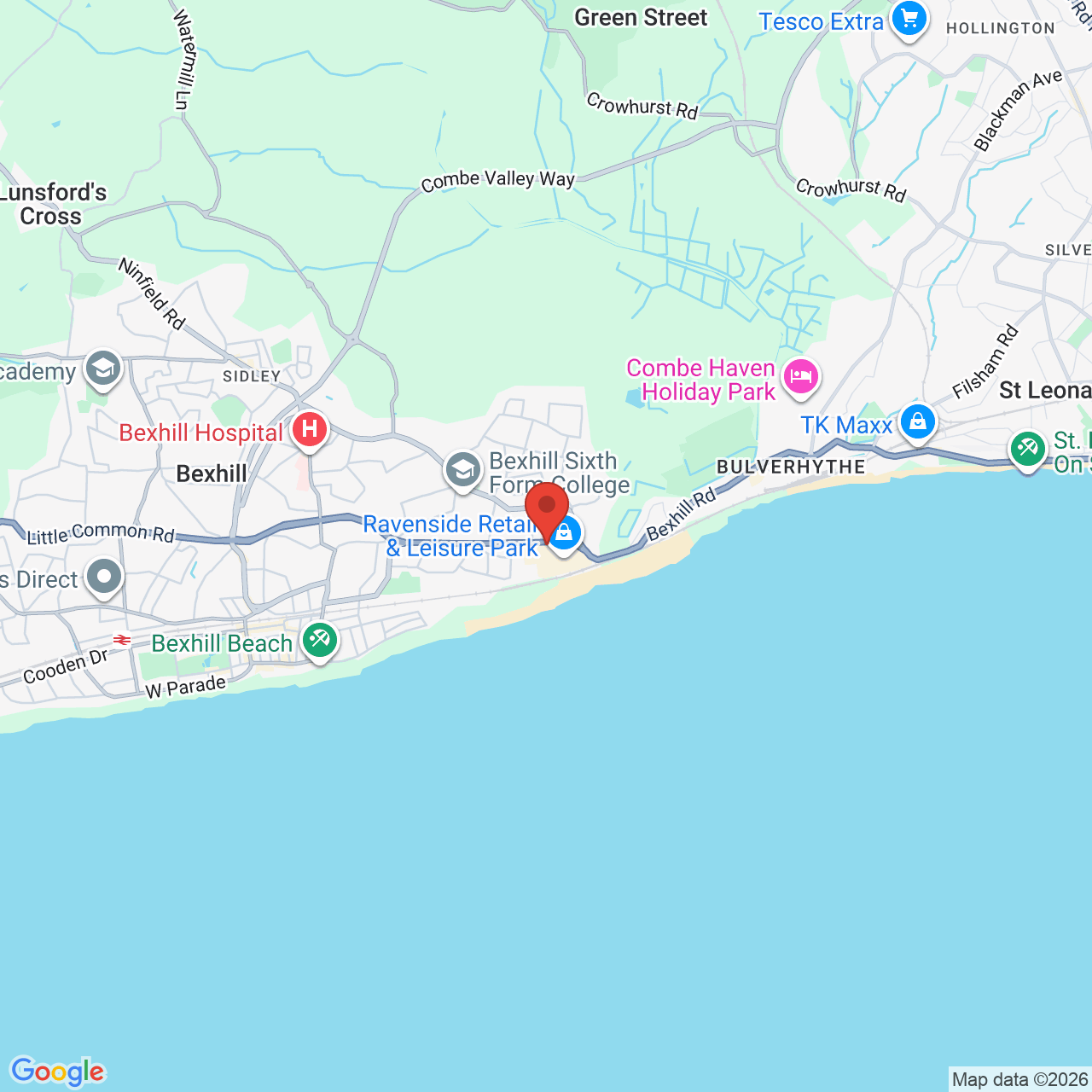 Map showing location of De La Warr Road, Bexhill, United Kingdom, TN40 2JU