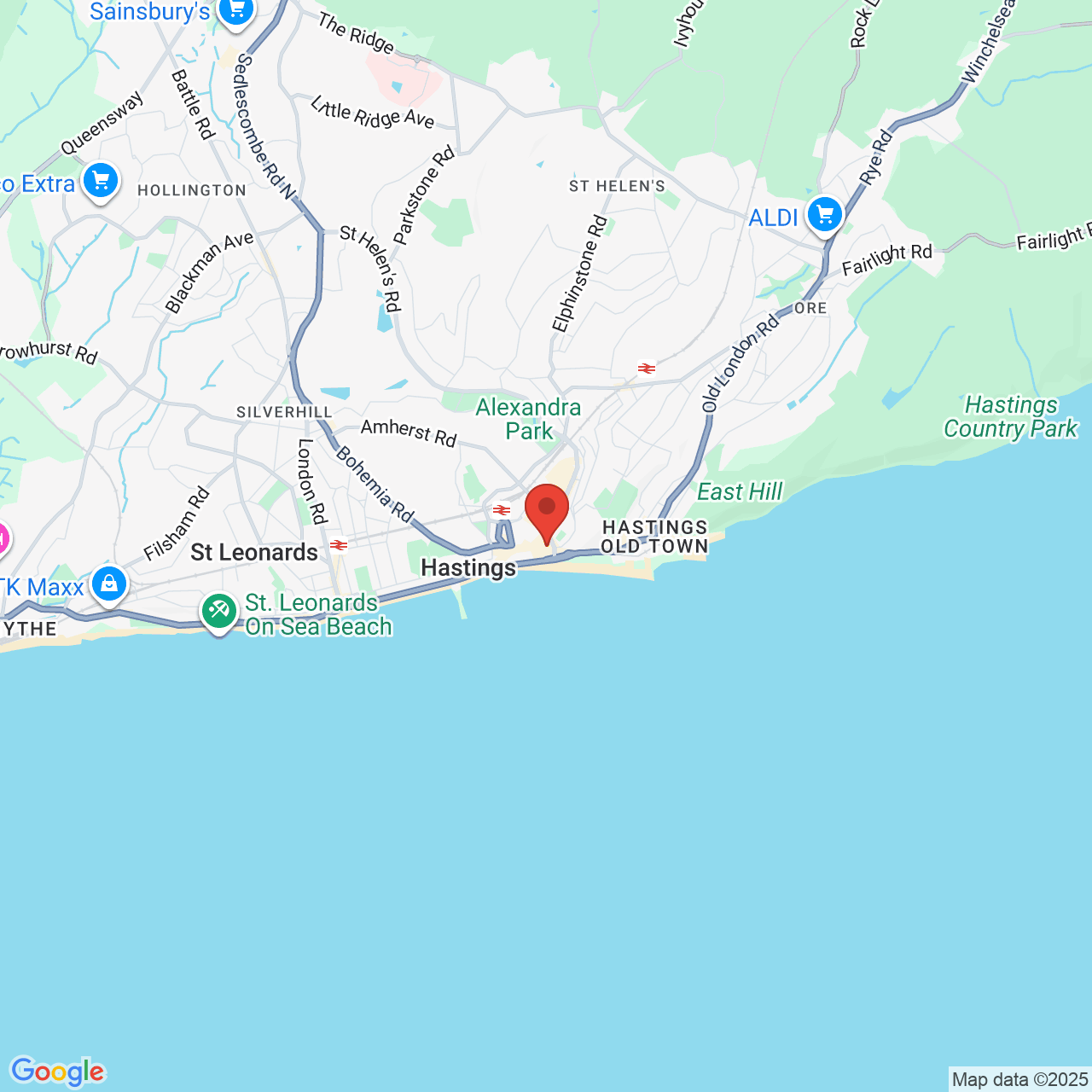 Map showing location of 5, Wellington Place, Hastings, United Kingdom, TN34 1NN