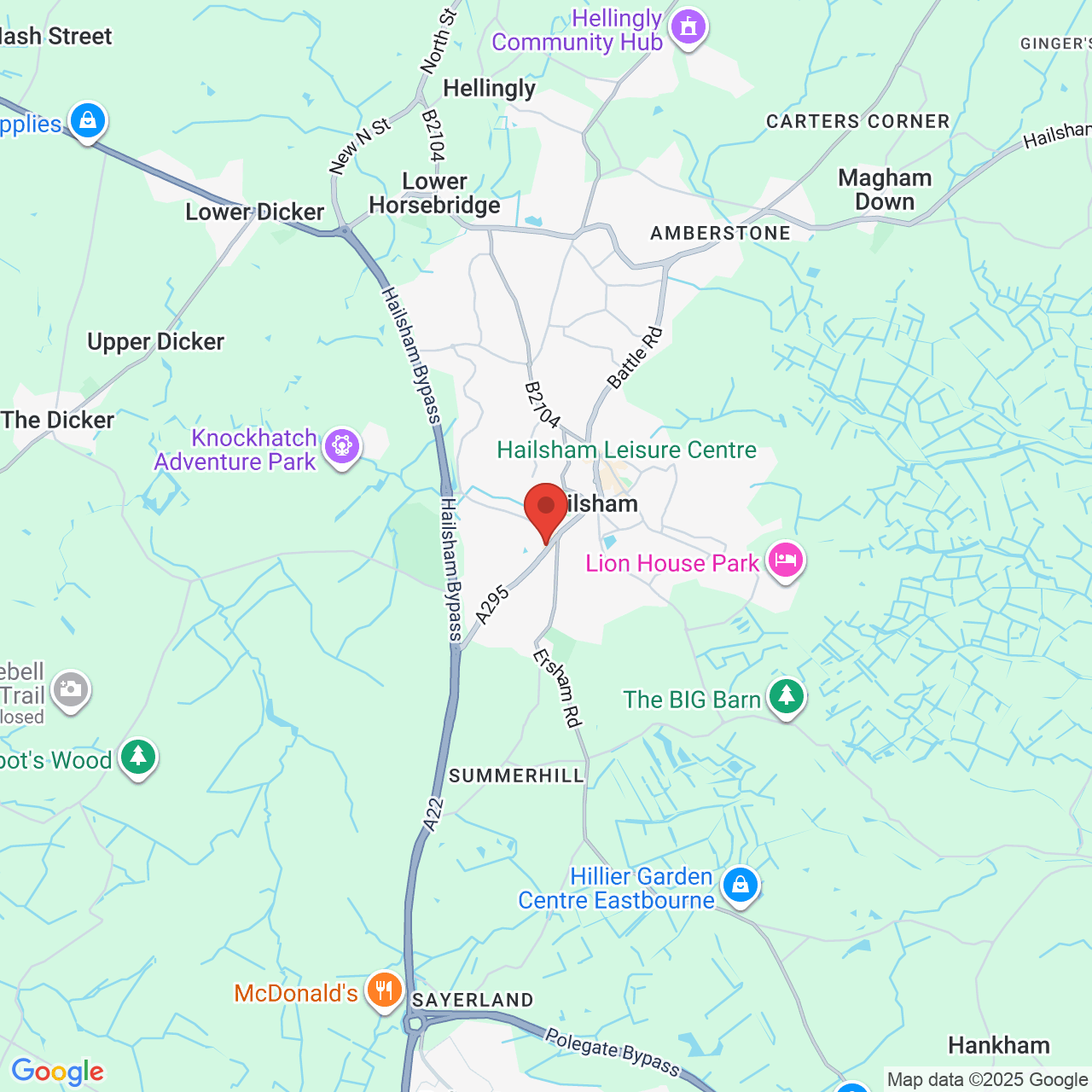 Map showing location of South Road, Hailsham, United Kingdom, BN27 3JJ