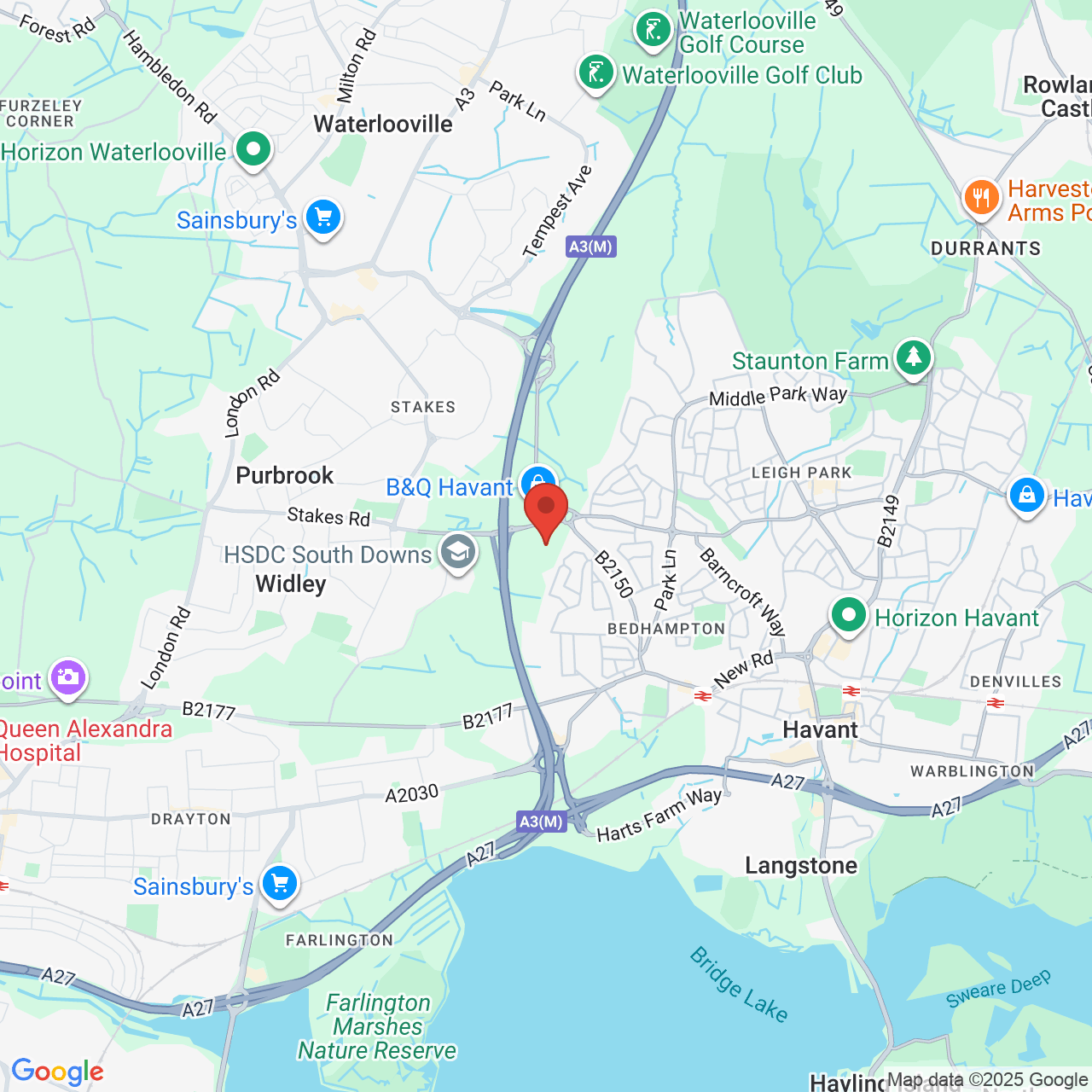 Map showing location of Larchwood Avenue, Havant, United Kingdom, PO9 3QW
