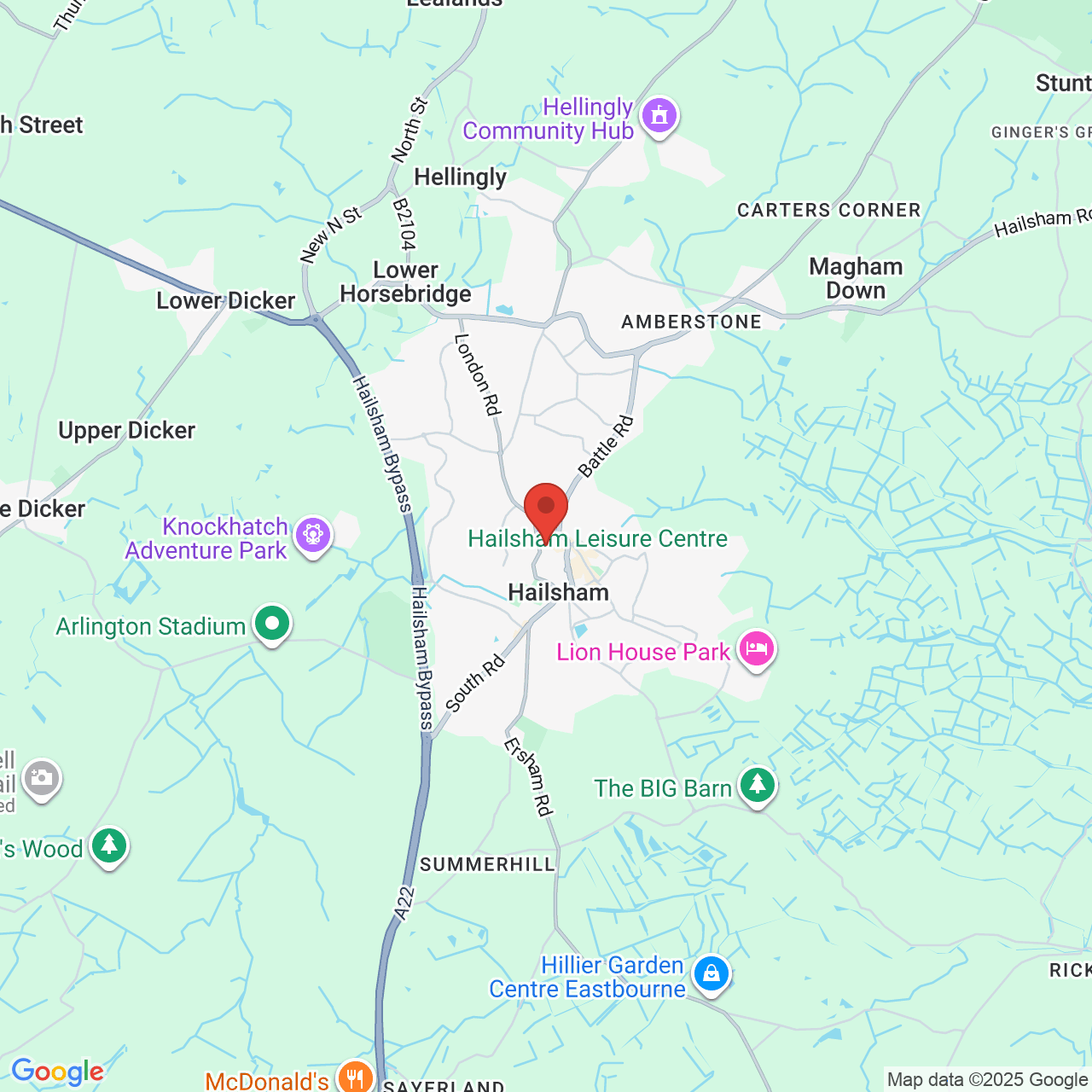 Map showing location of Hailsham , United Kingdom, BN27