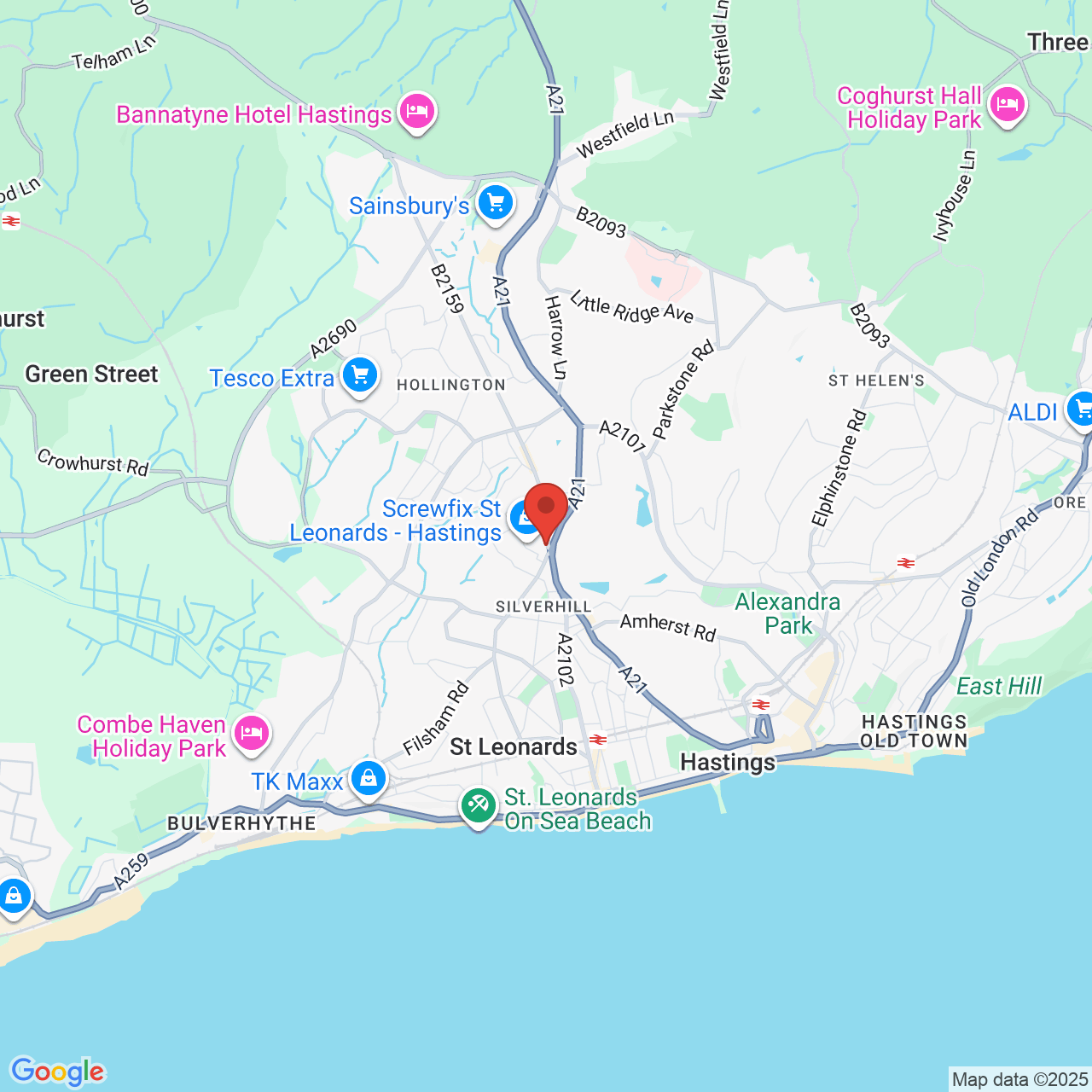 Map showing location of Hastings, United Kingdom