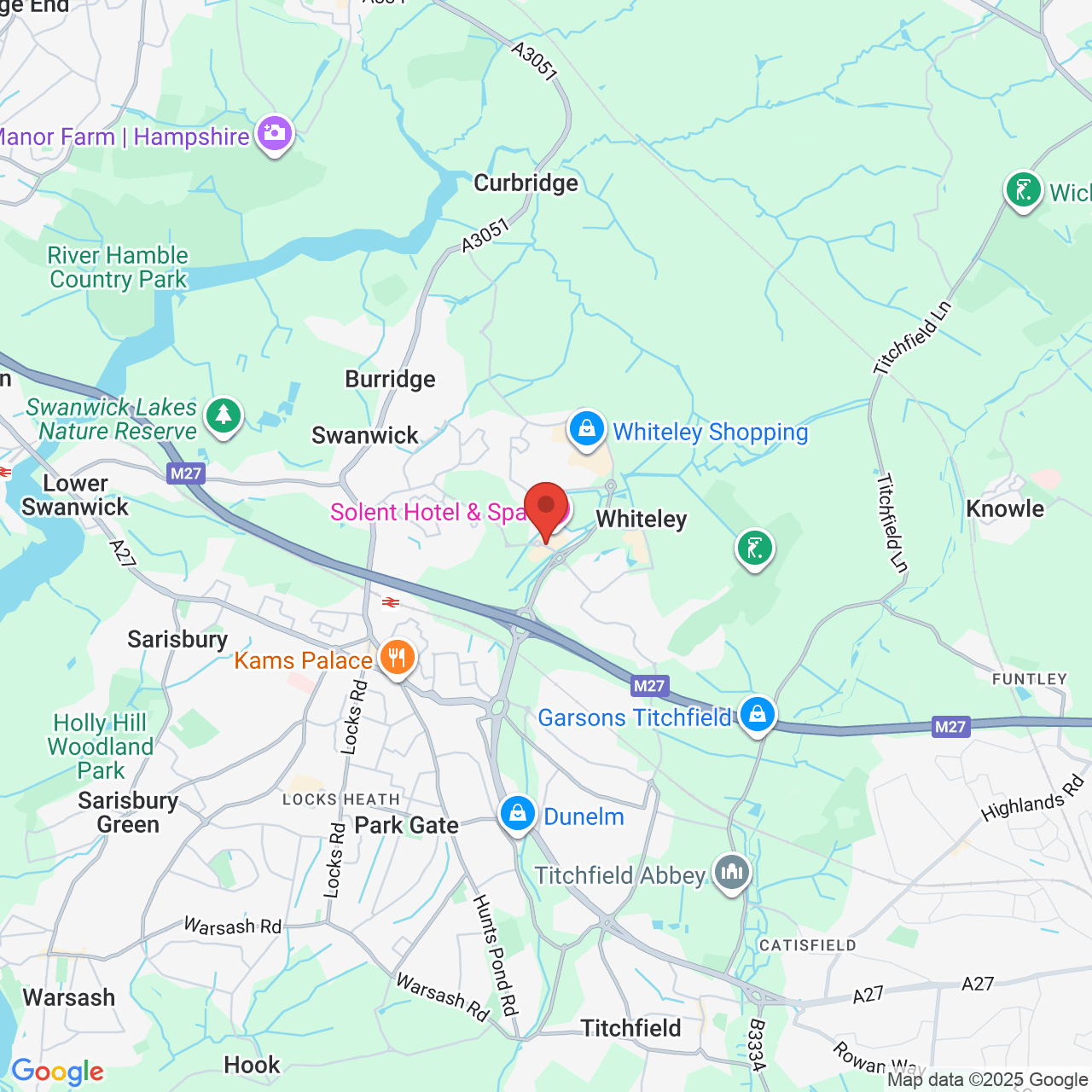 Map showing location of Rookery Avenue, Whiteley, United Kingdom, PO15 7AJ