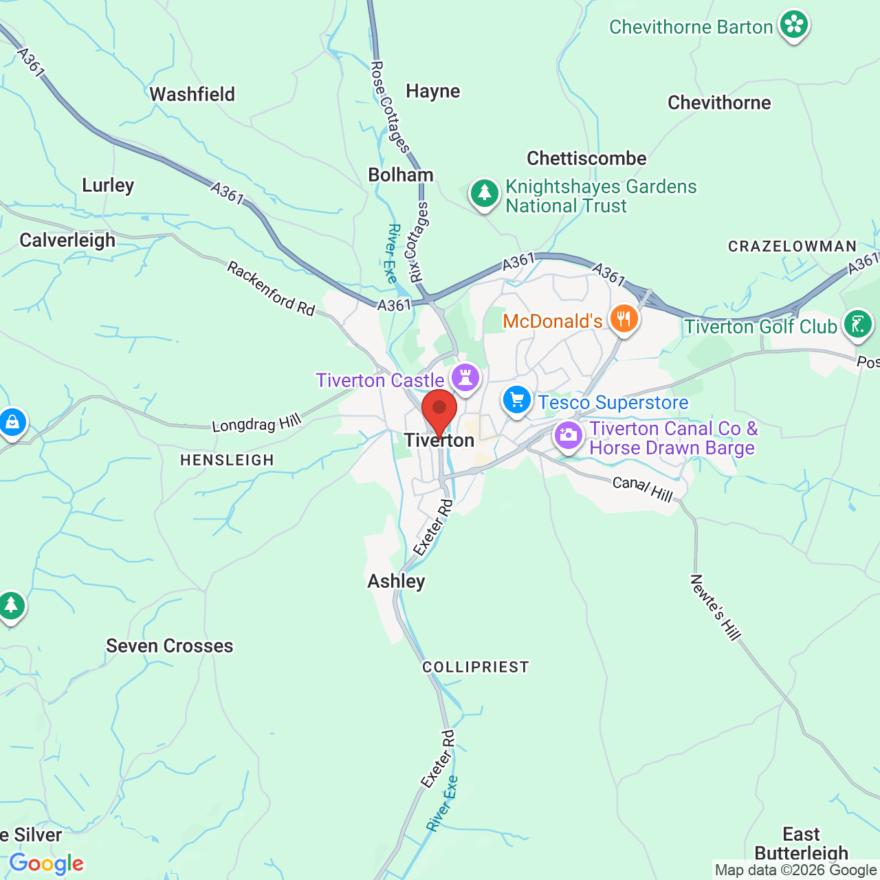 Map showing location of Blundells Road, Tiverton, United Kingdom, EX16 4JX