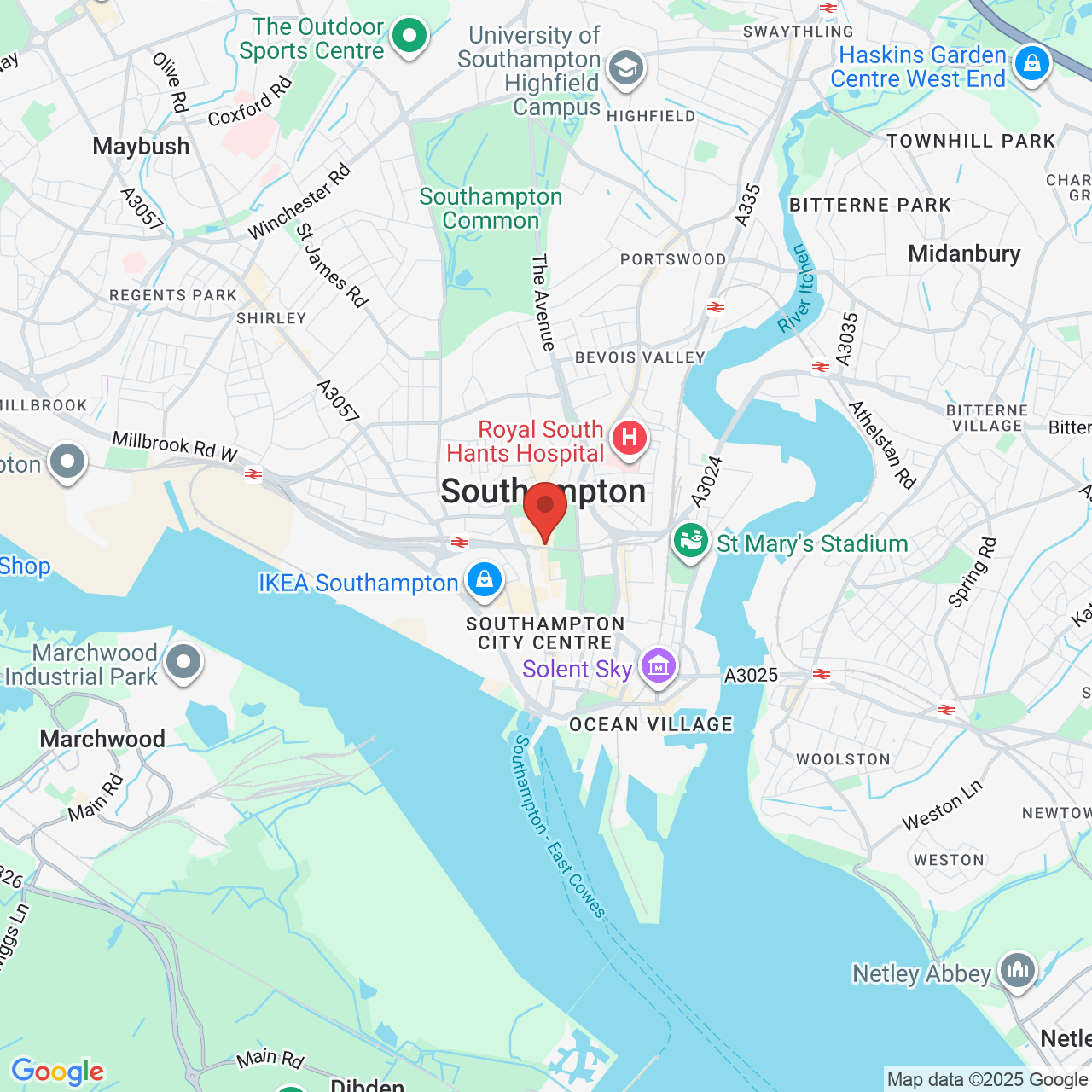 Map showing location of 127a, Above Bar Street, Southampton, United Kingdom, SO14 7FN