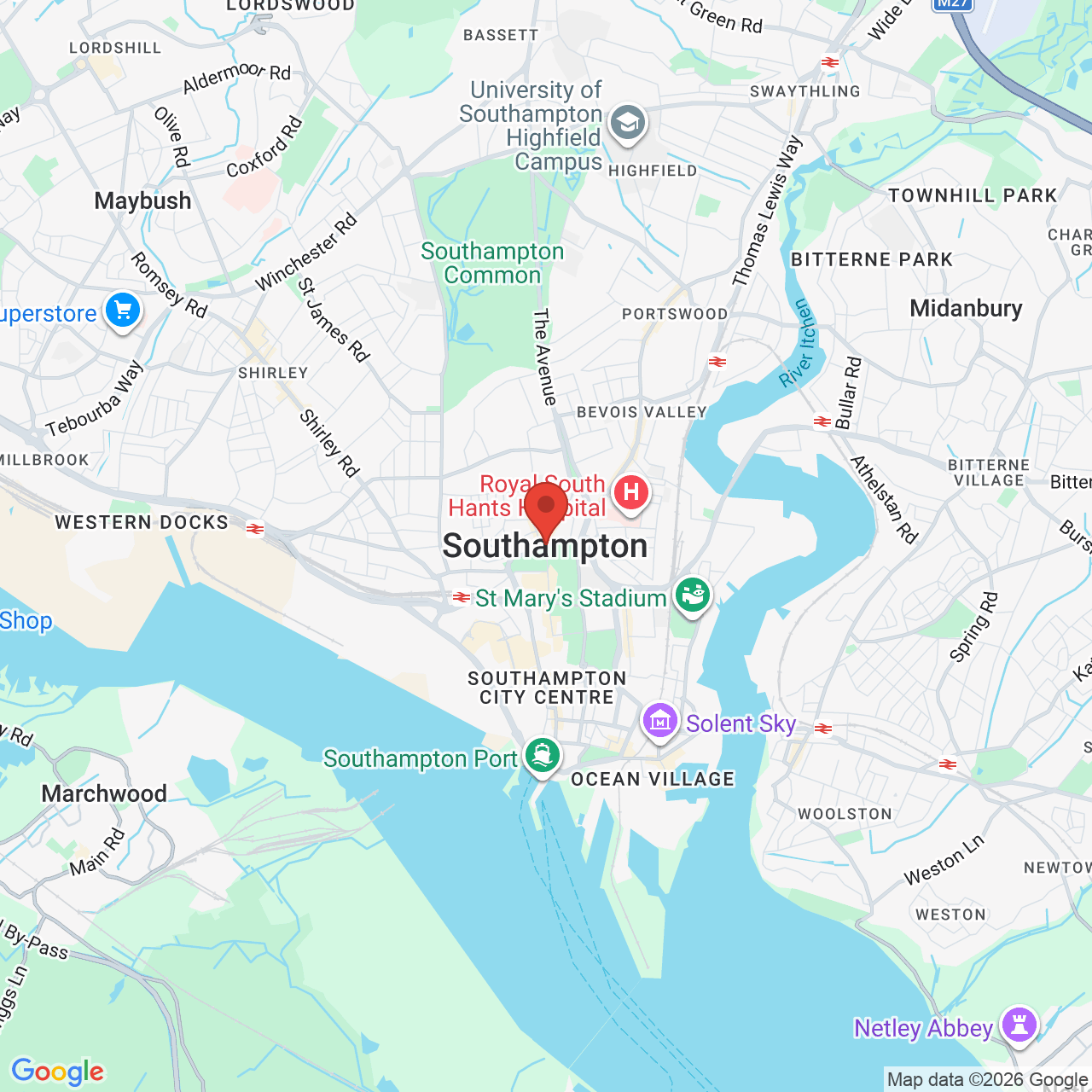 Map showing location of Southampton, United Kingdom, SO14