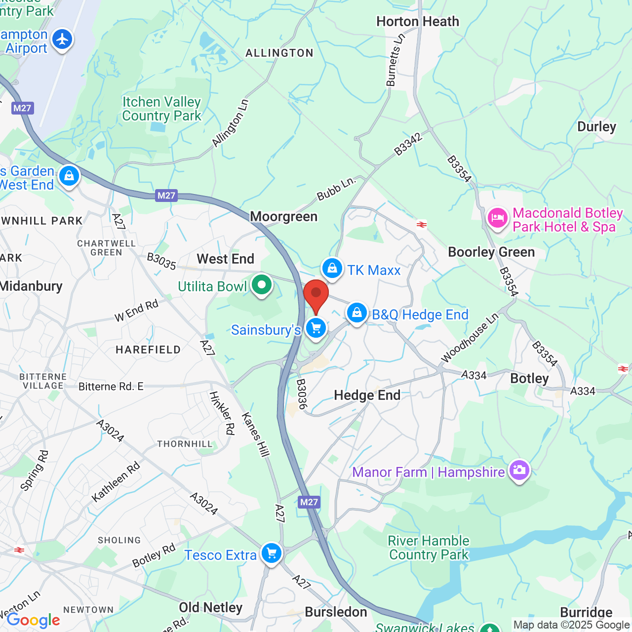 Map showing location of Tollbar Way, Hedge End, United Kingdom, SO30 2UH