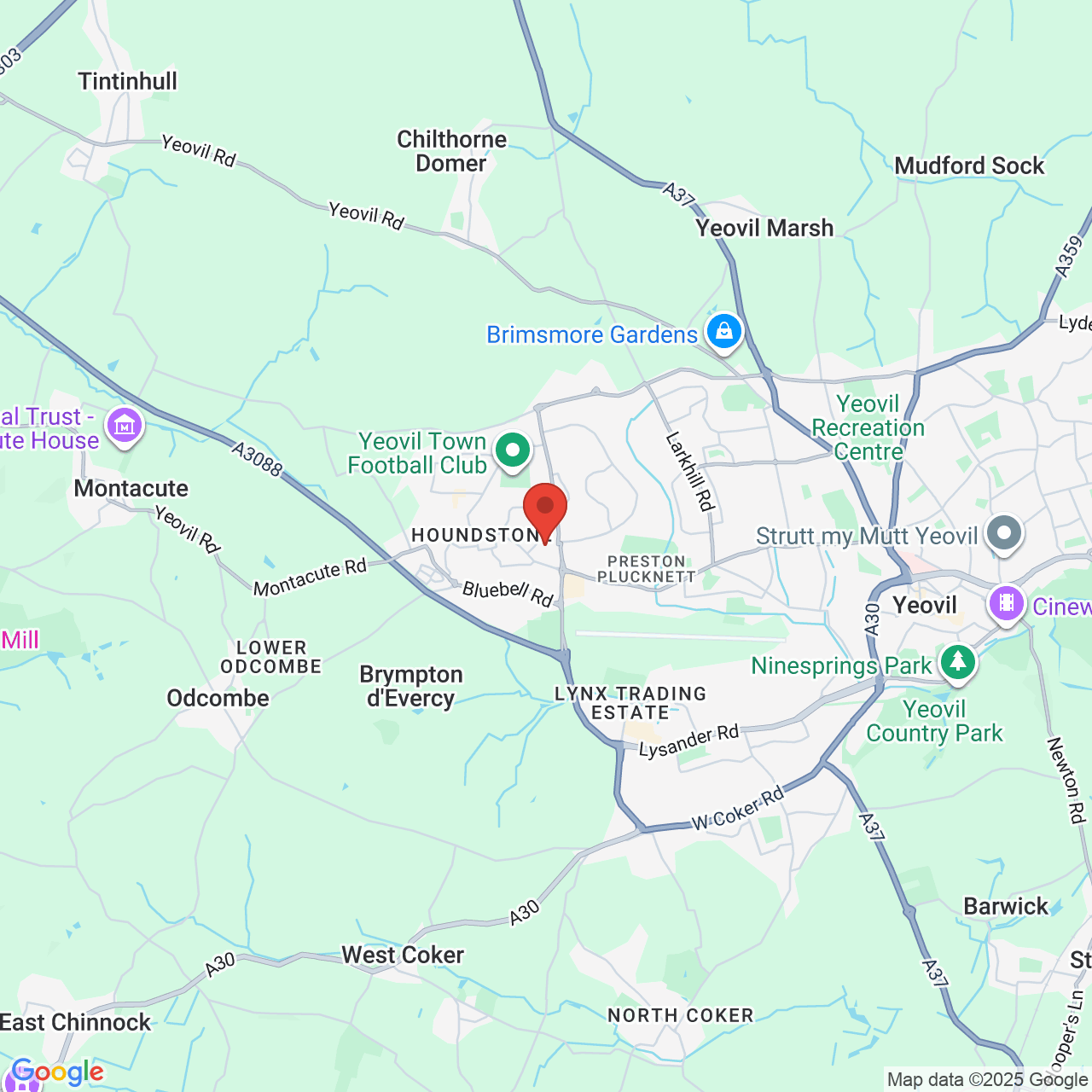 Map showing location of Yeovil, United Kingdom, BA22 8YQ