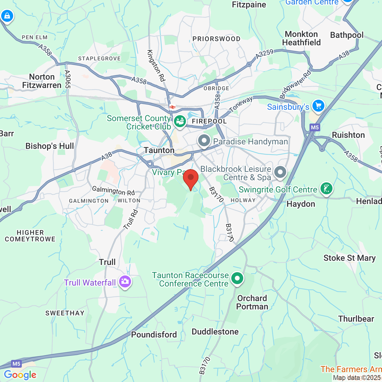 Map showing location of Taunton, United Kingdom, TA1