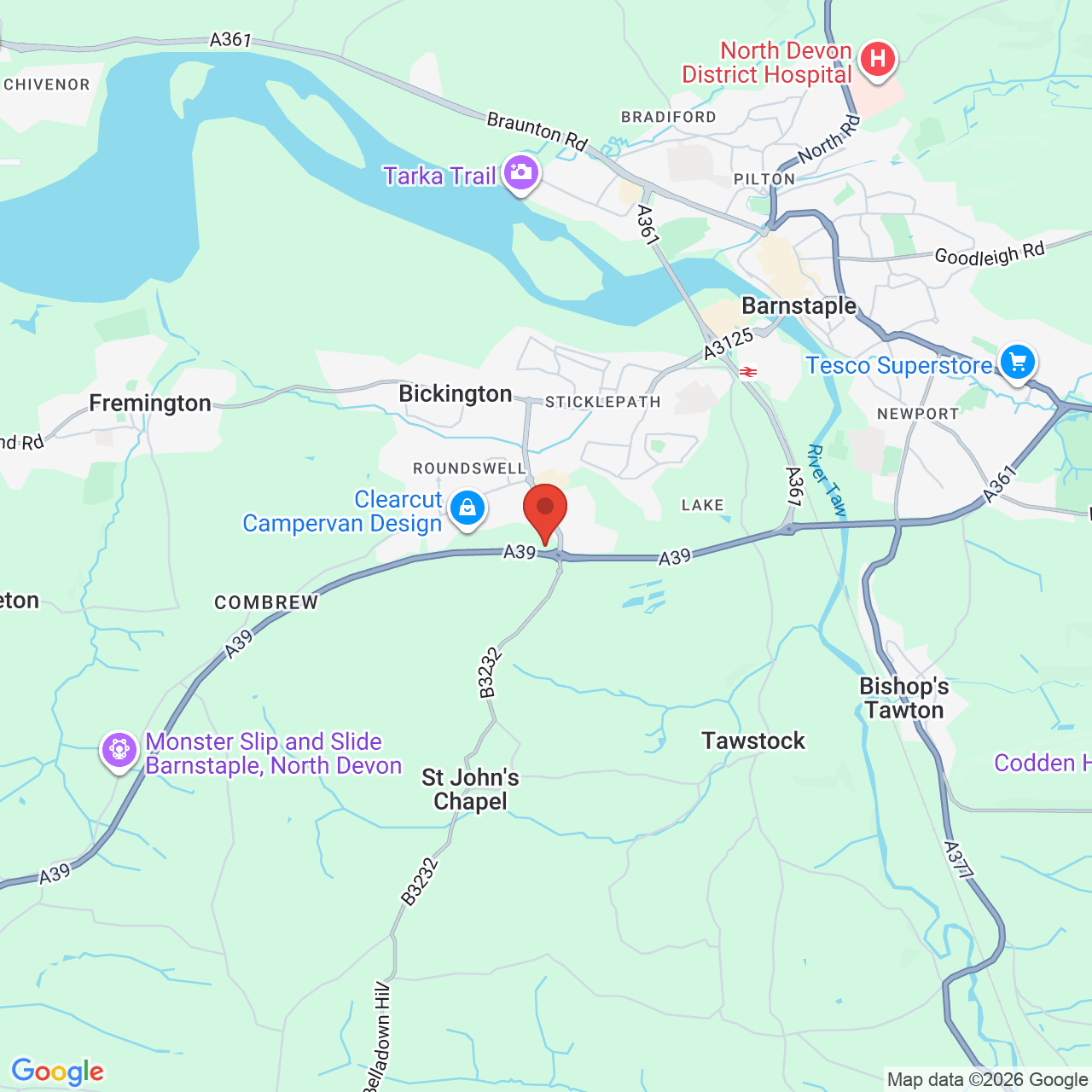 Map showing location of Roundswell, United Kingdom, EX31 3RZ