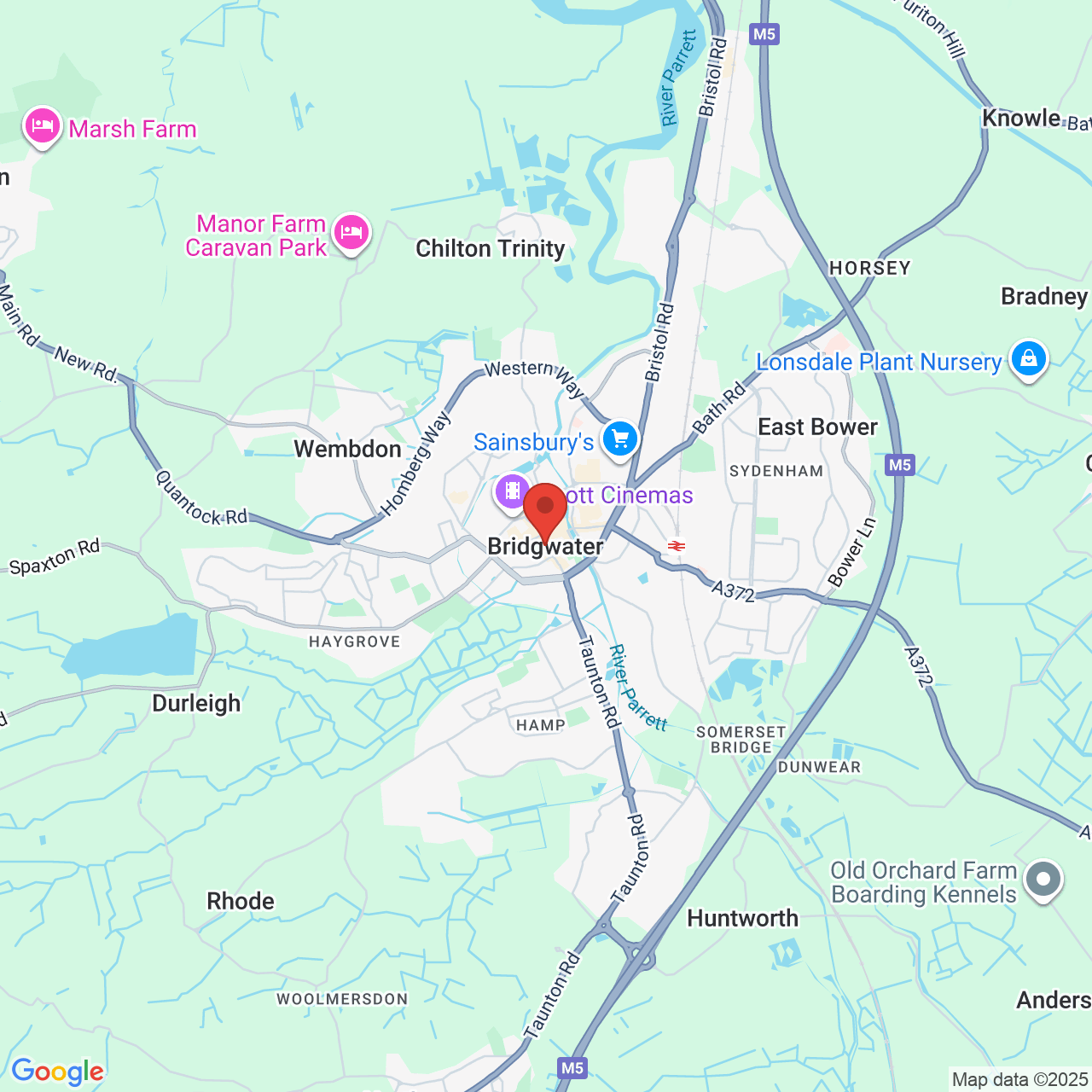 Map showing location of Bridgewater, United Kingdom, TA5