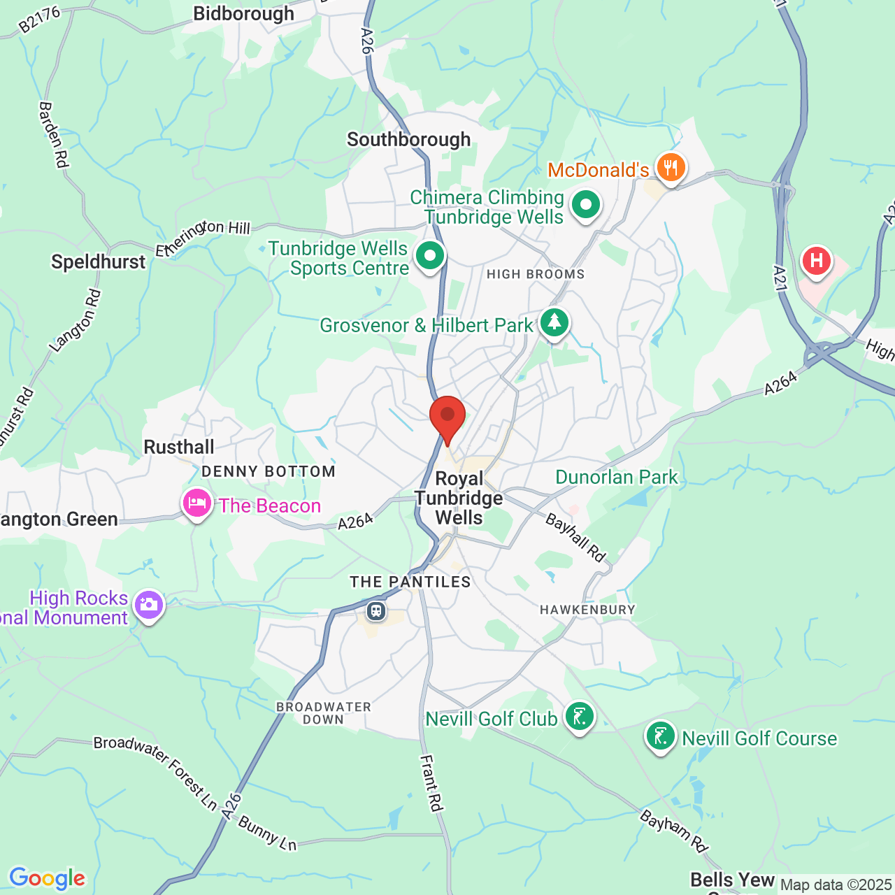 Map showing location of 53 Grosvenor Road, Tunbridge Wells, United Kingdom, TN1 2AY