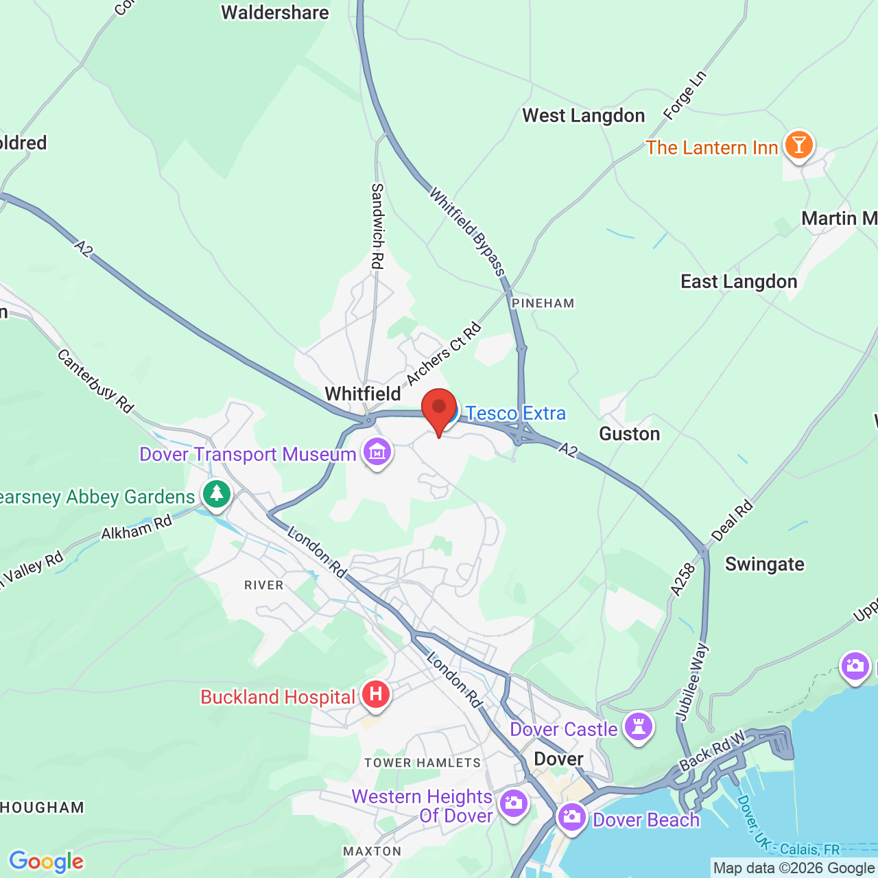 Map showing location of Honeywood Parkway, Whitfield, United Kingdom, CT16 3FF