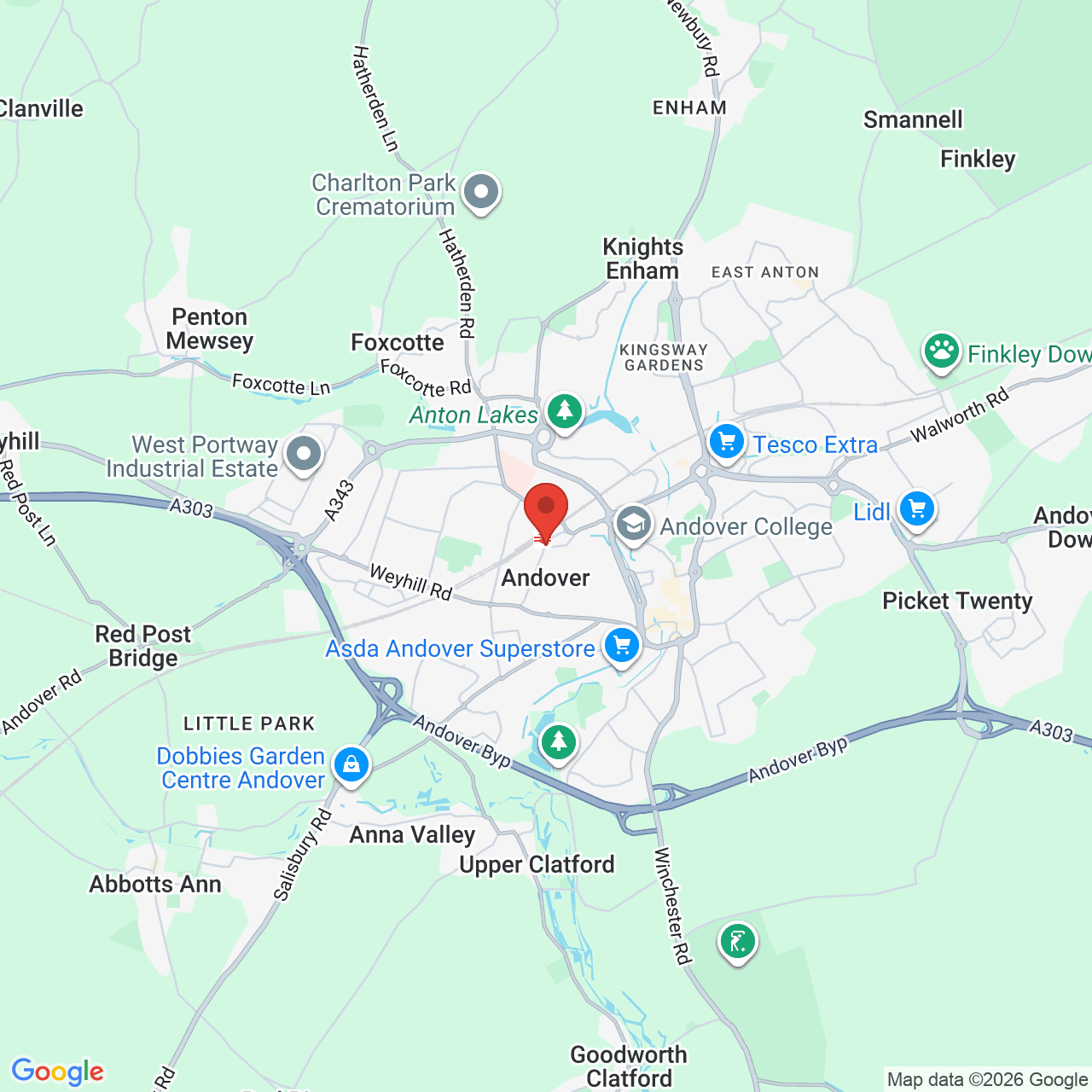 Map showing location of PL10, Andover, United Kingdom, PL10