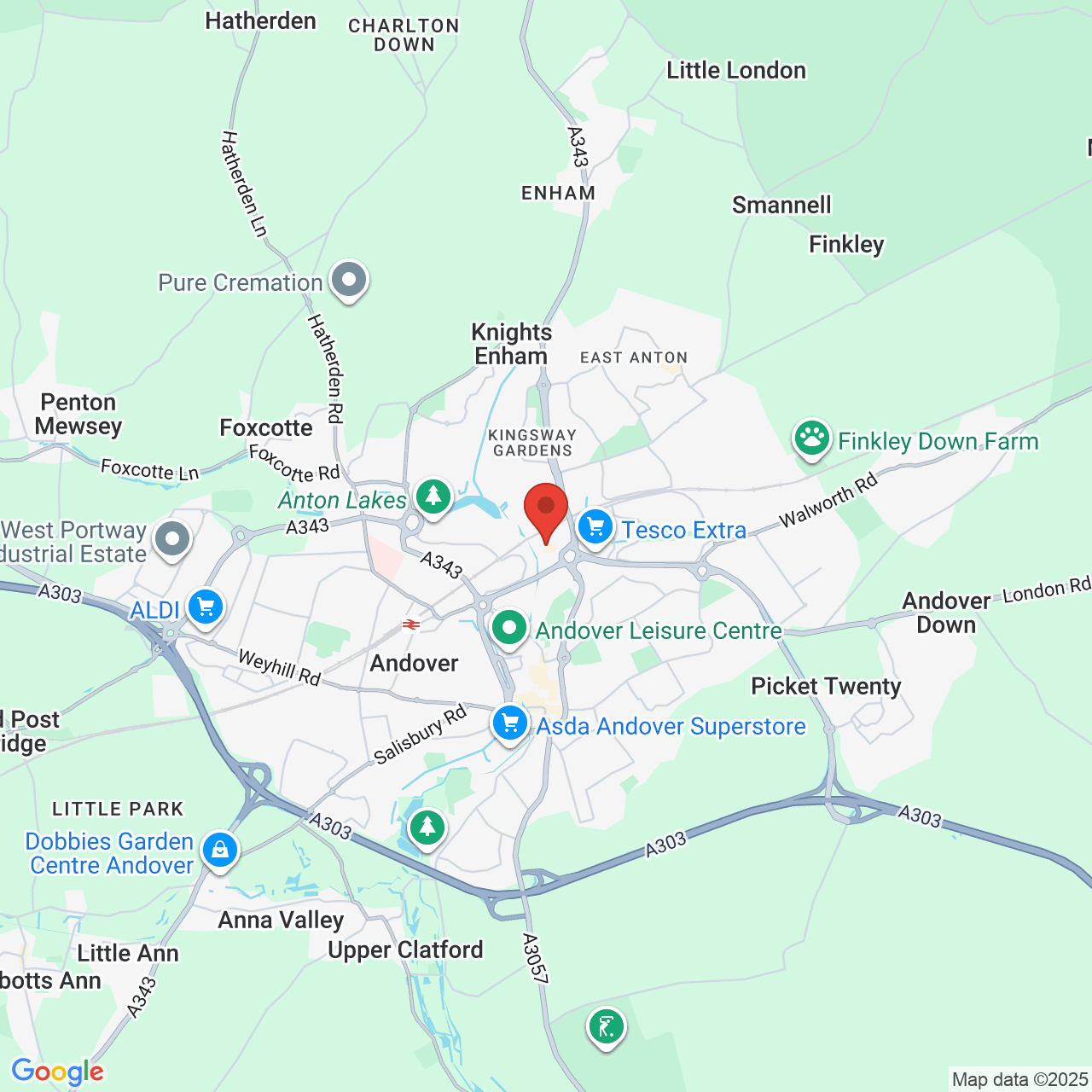 Map showing location of Andover, United Kingdom, SP10 4AU