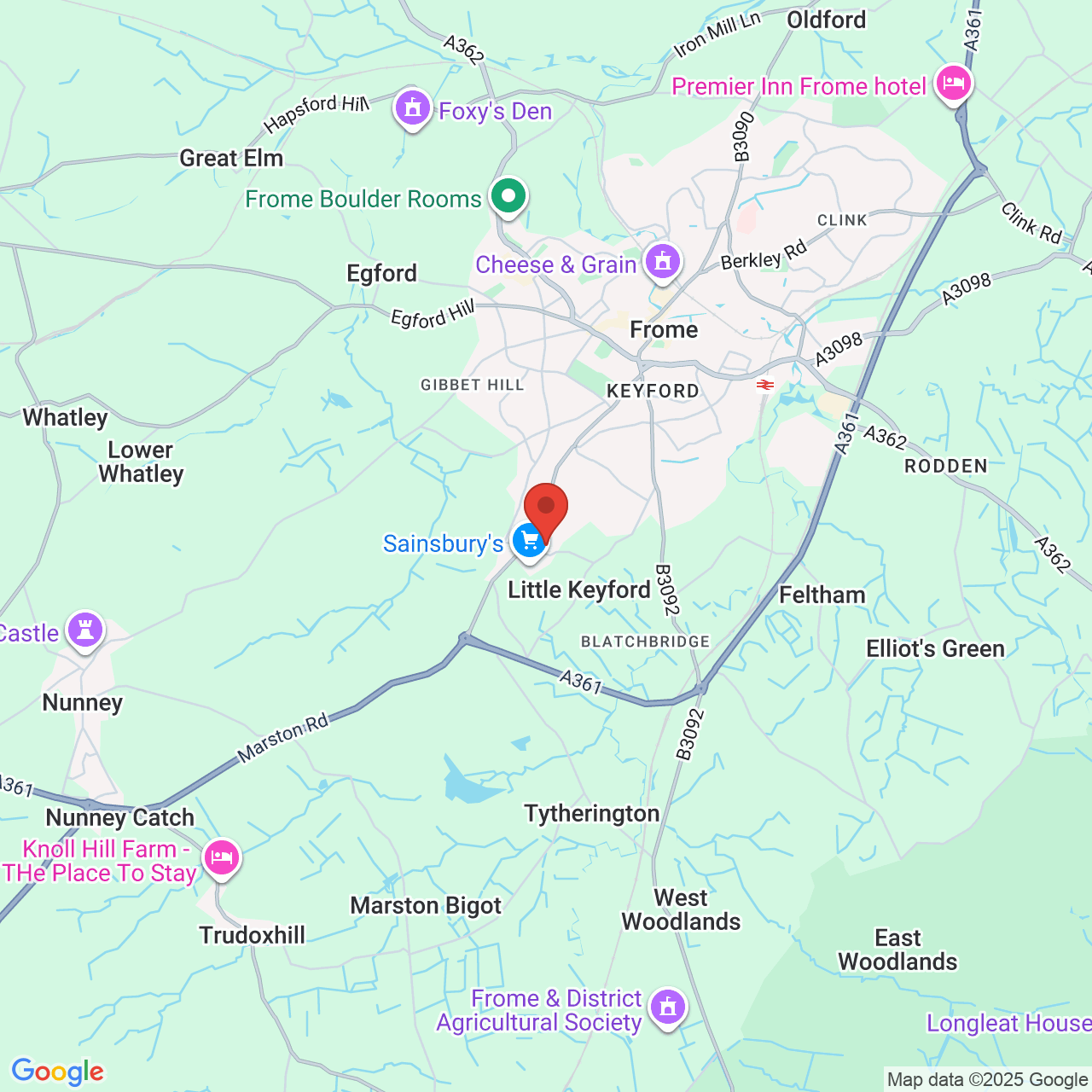 Map showing location of Wessex Fields, Frome, United Kingdom, BA11 4DH