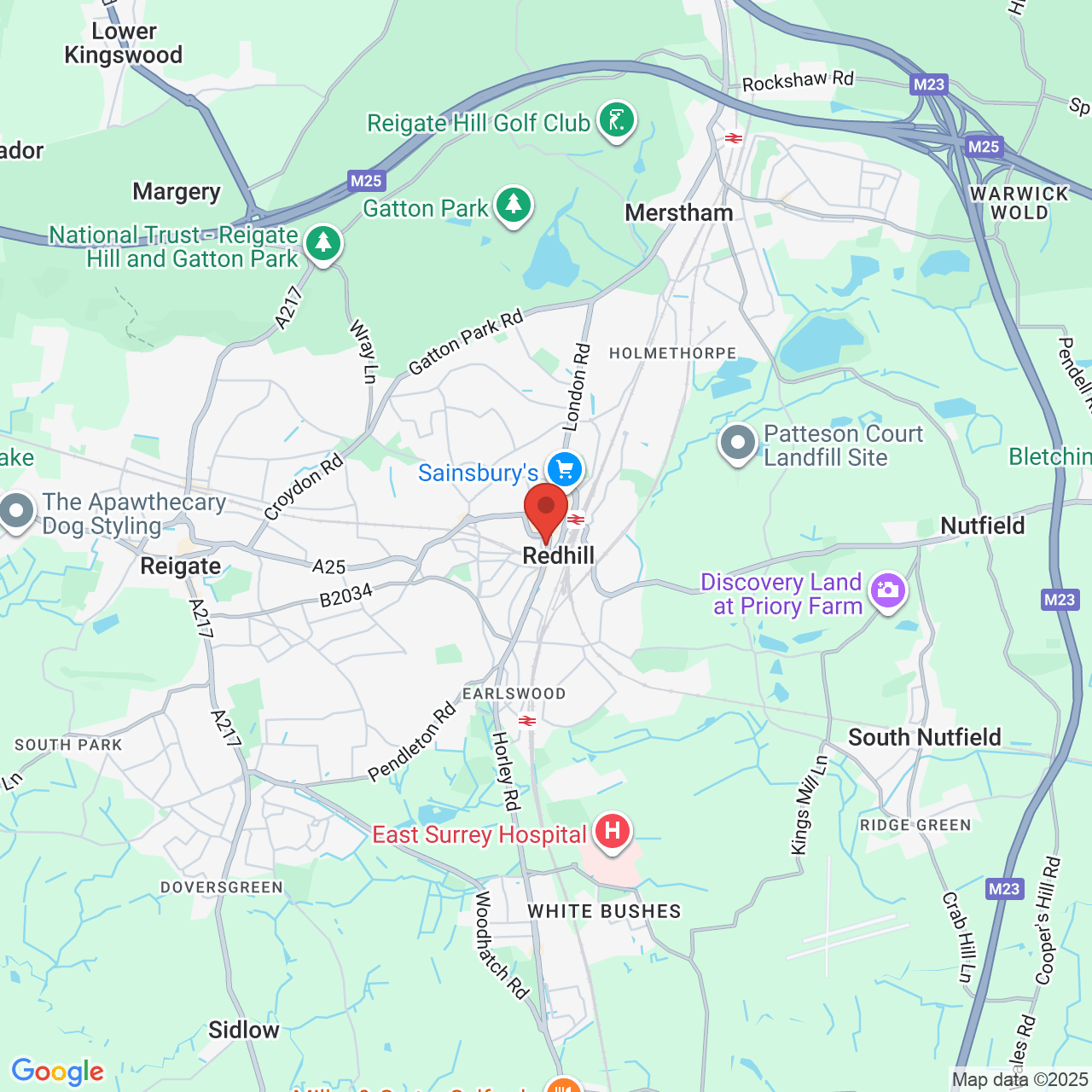 Map showing location of Redhill, United Kingdom, RH1 1RX