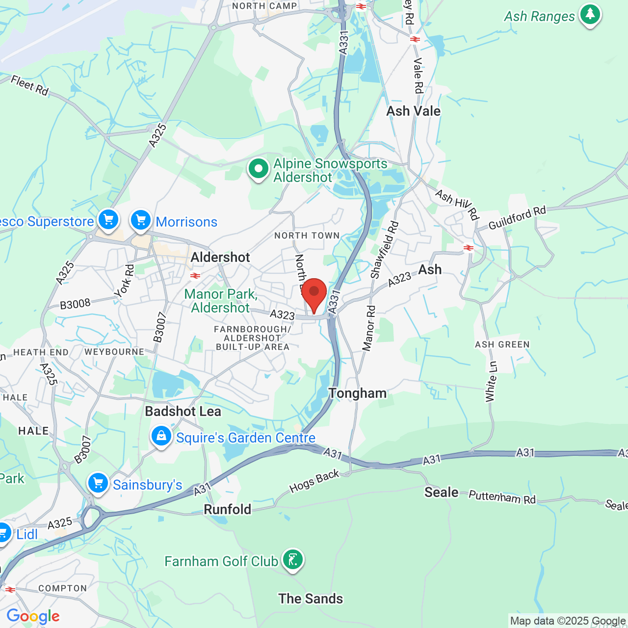 Map showing location of Ash Road, Aldershot, United Kingdom, GU12 4HA