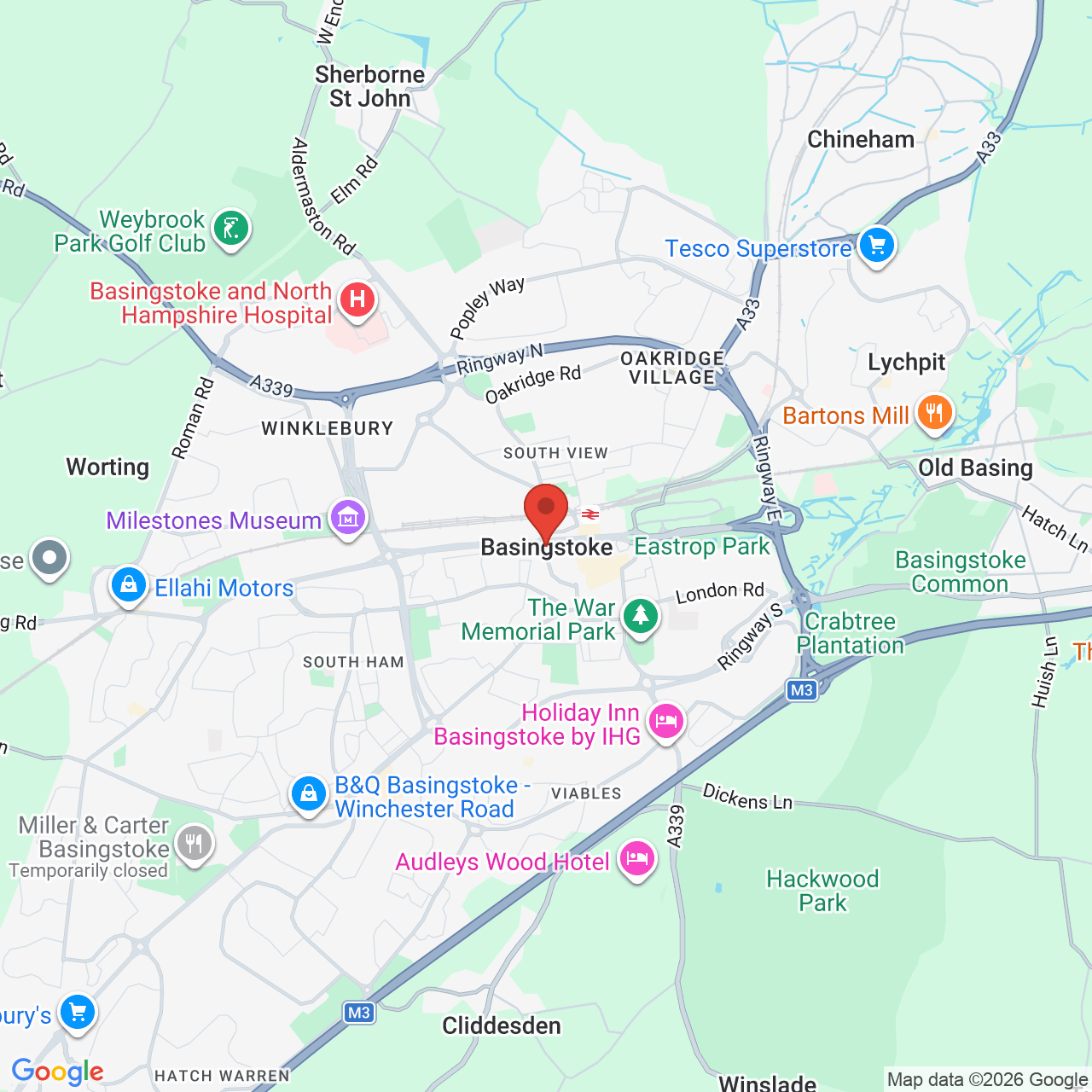 Map showing location of Basingstoke, United Kingdom, RG21