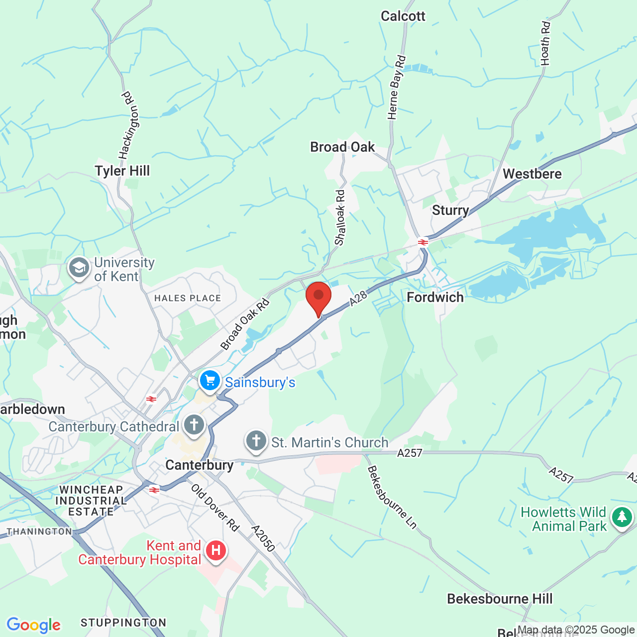 Map showing location of Vauxhall Road, Canterbury, United Kingdom, CT1 1ZG