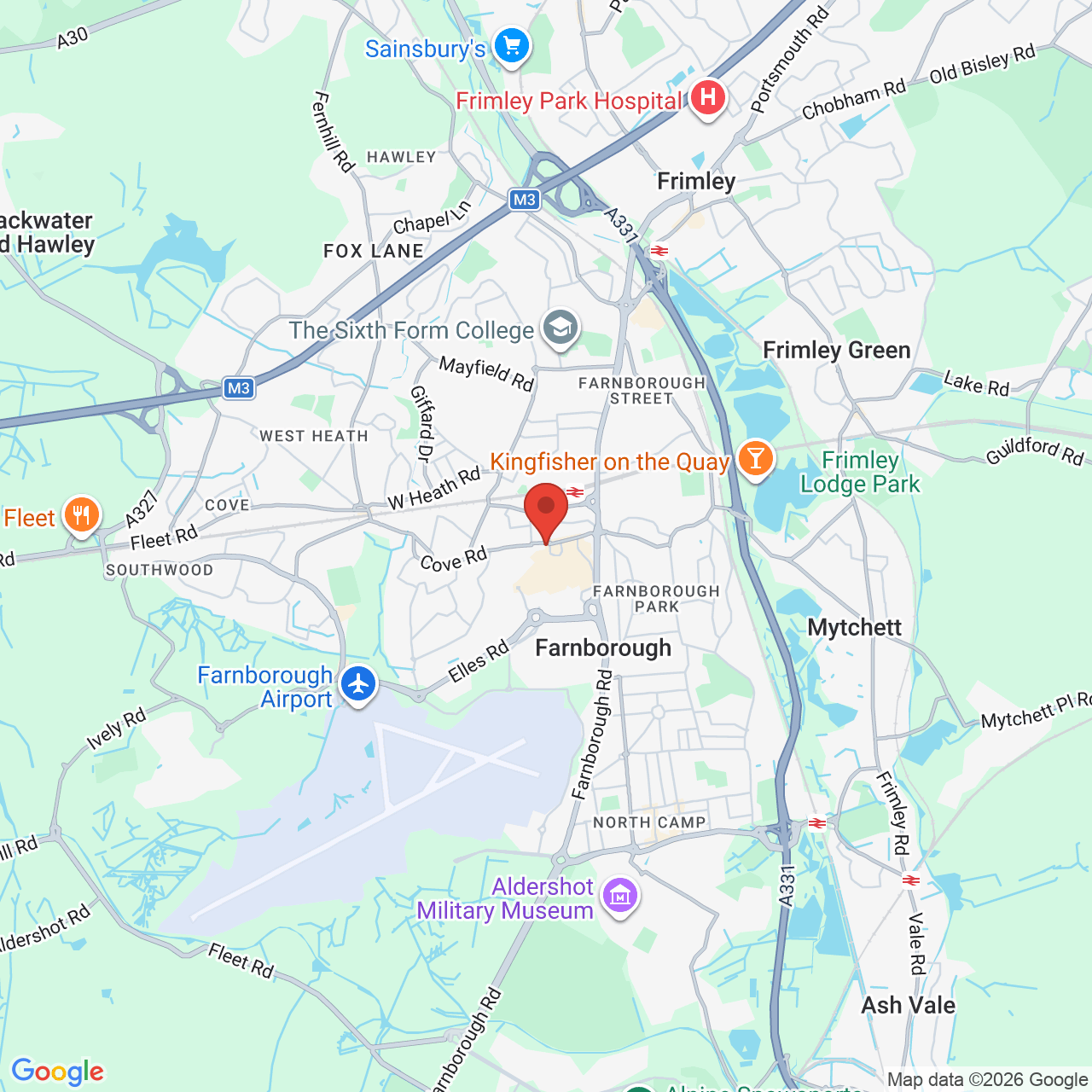 Map showing location of 66, Victoria Road, Farnborough, United Kingdom, GU14 7PH