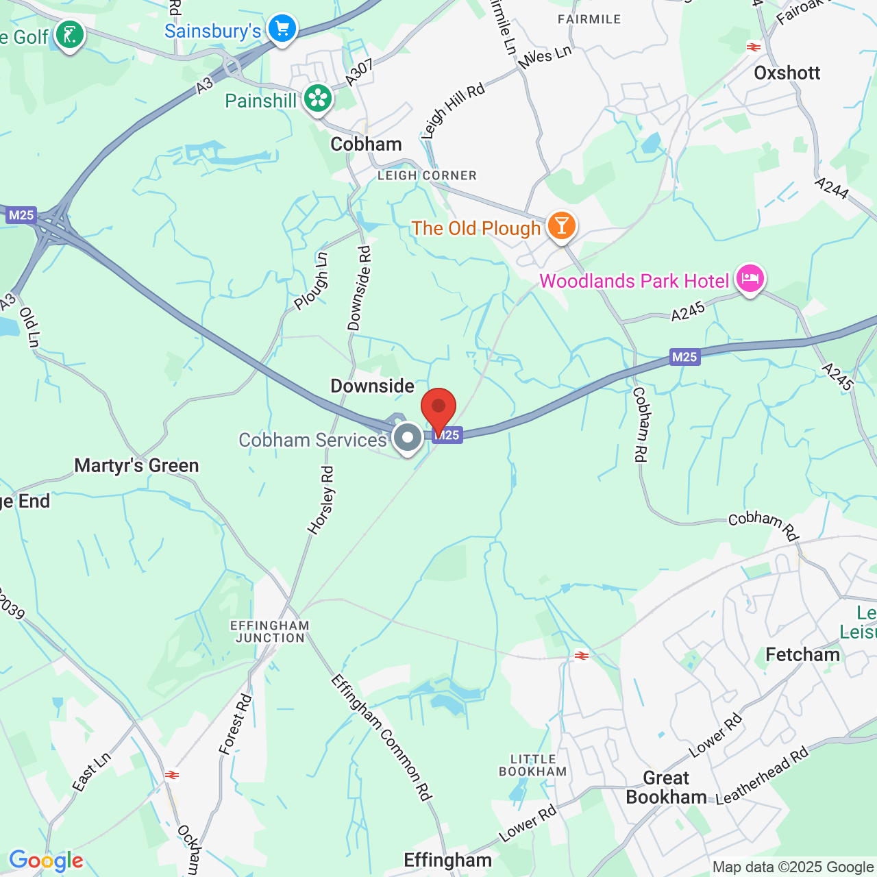 Map showing location of Cobham, United Kingdom, KT11 3JS