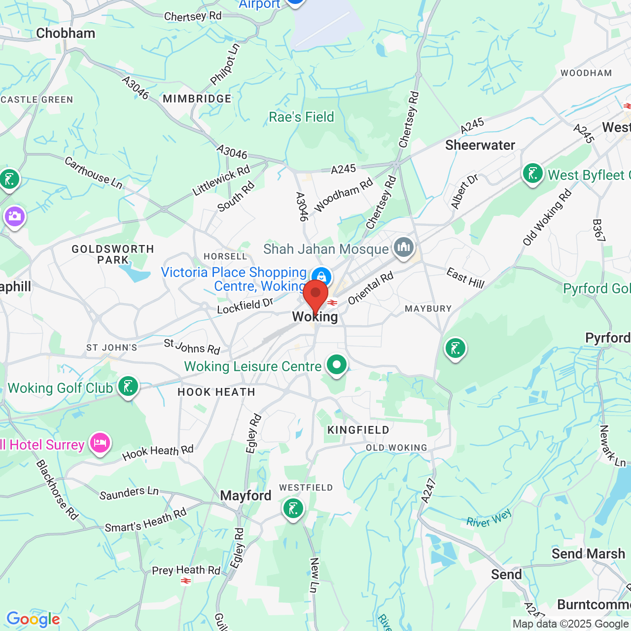 Map showing location of Guildford Road, Woking, United Kingdom, GU22 7NJ