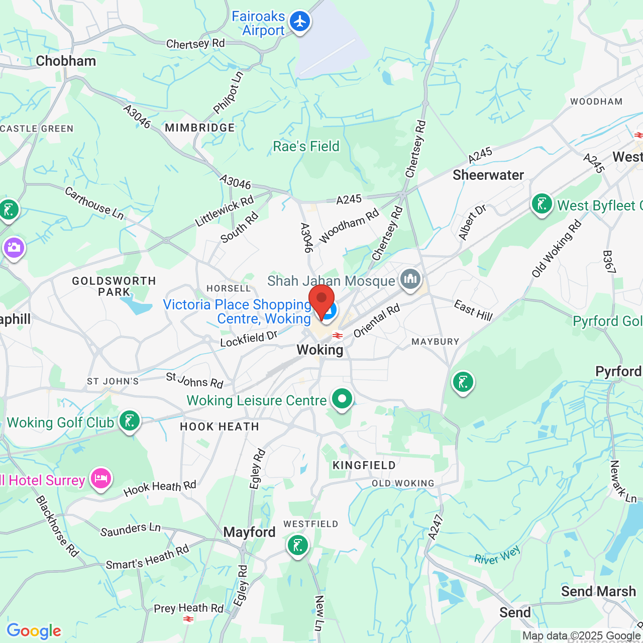 Map showing location of Woking, United Kingdom, GU21 6GH