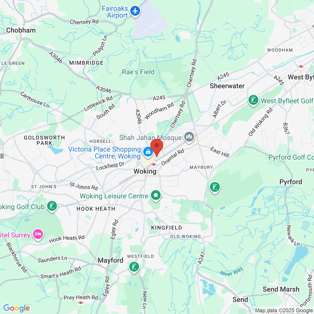Map showing location of 29, Chertsey Road, Woking, United Kingdom, GU21 5AJ