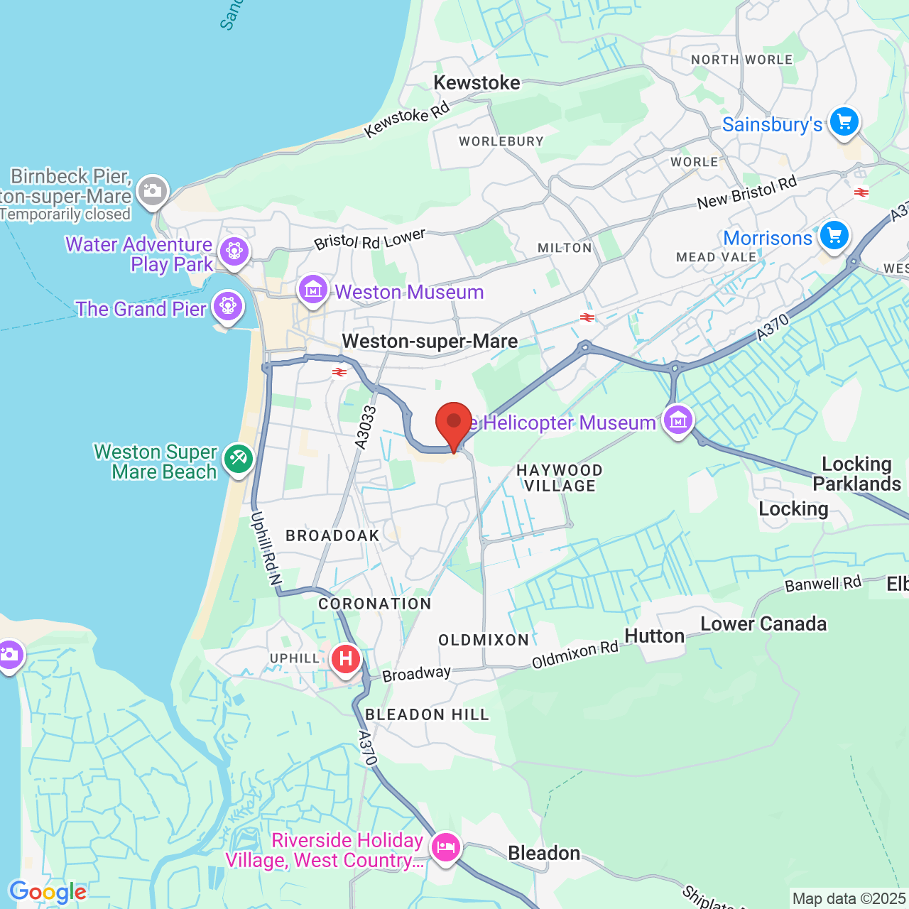 Map showing location of Weston Super Mare, United Kingdom, BS23 3YY