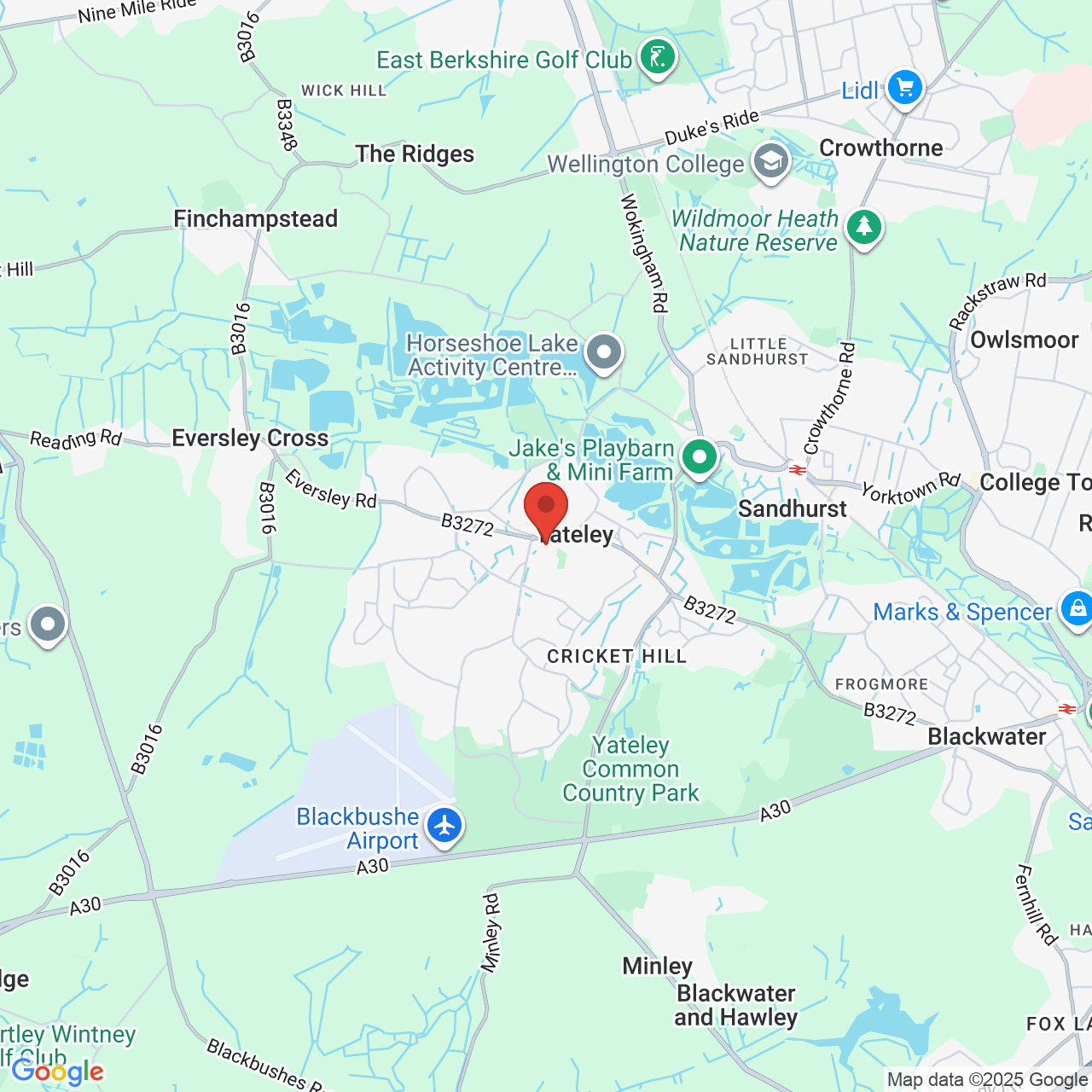 Map showing location of 115, Reading Road, Yateley, United Kingdom, GU46 7LR