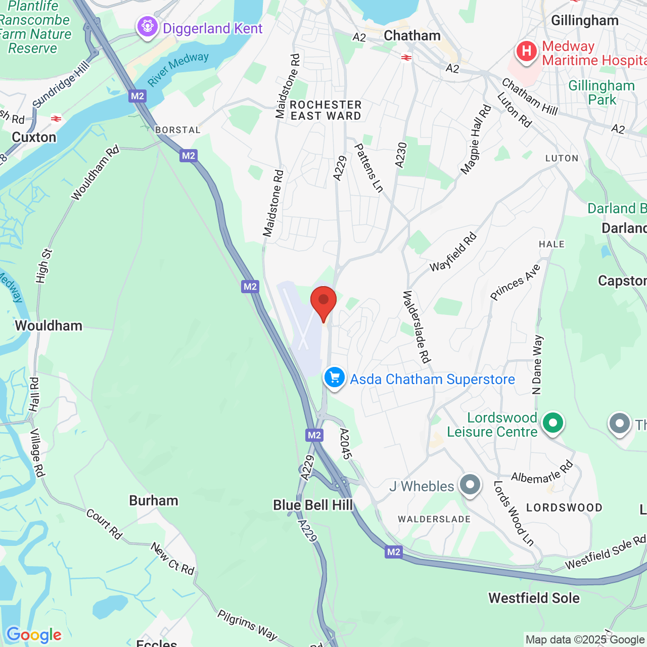 Map showing location of Chatham, United Kingdom, ME5 9SQ